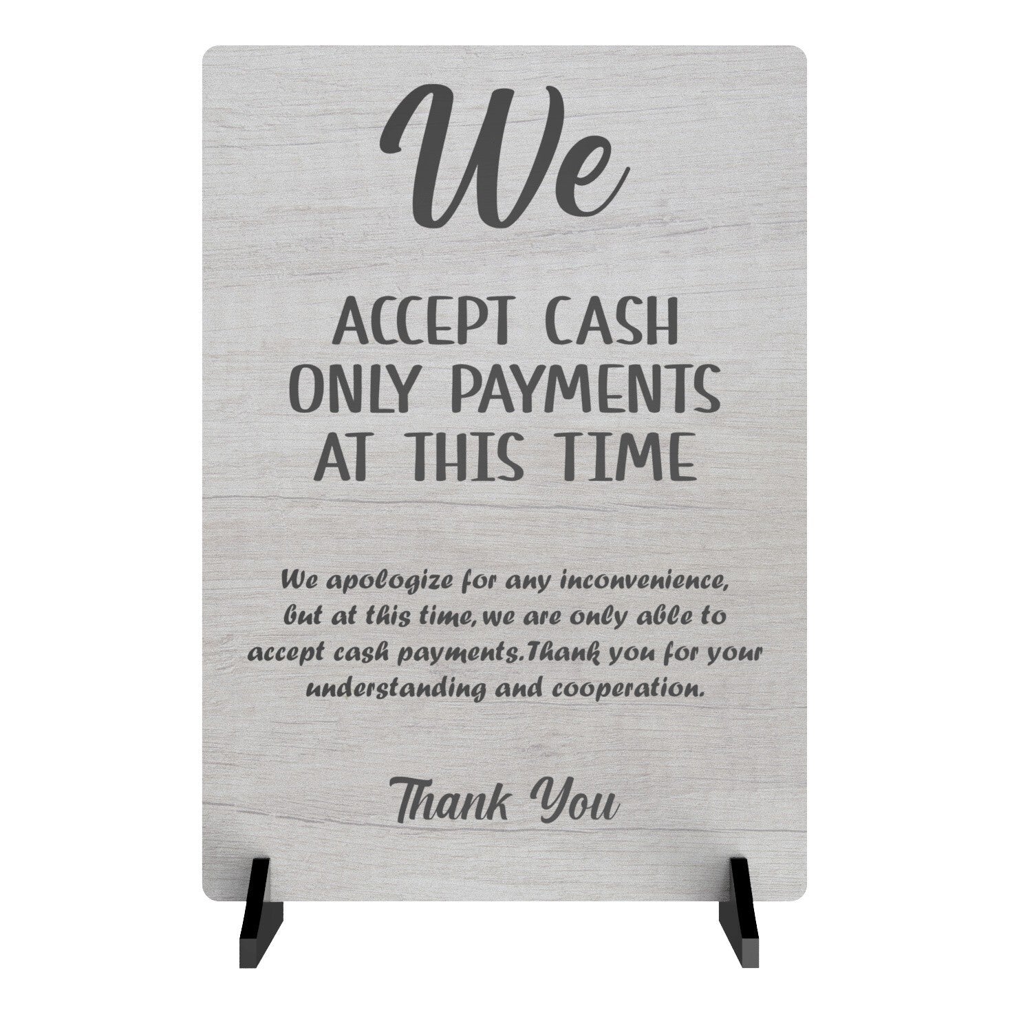 We Accept Cash Only Sign – A4 Aluminium with Acrylic Feet, Counter Display – by North By North East – Signs