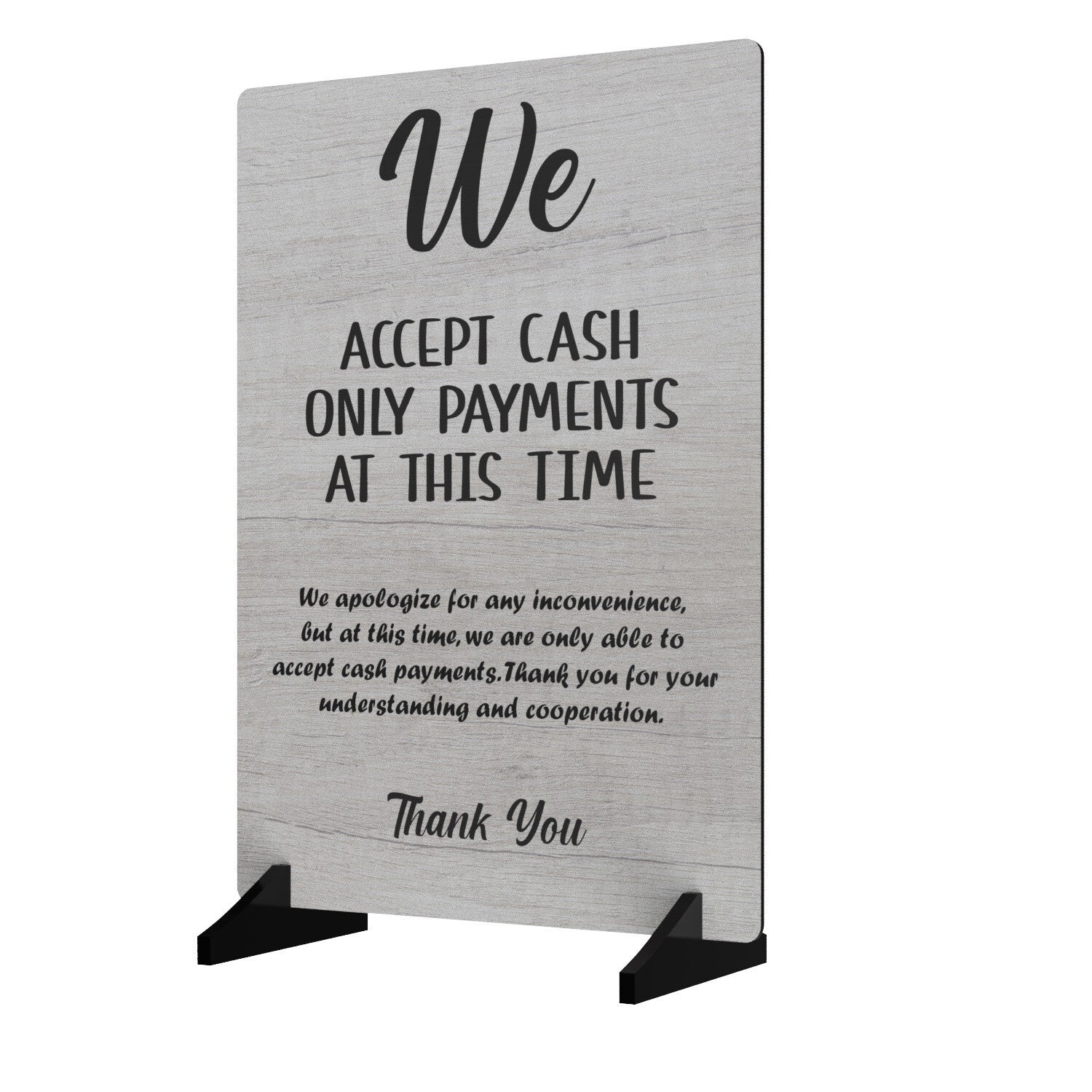 We Accept Cash Only Sign – A4 Aluminium with Acrylic Feet, Counter Display – by North By North East – Signs