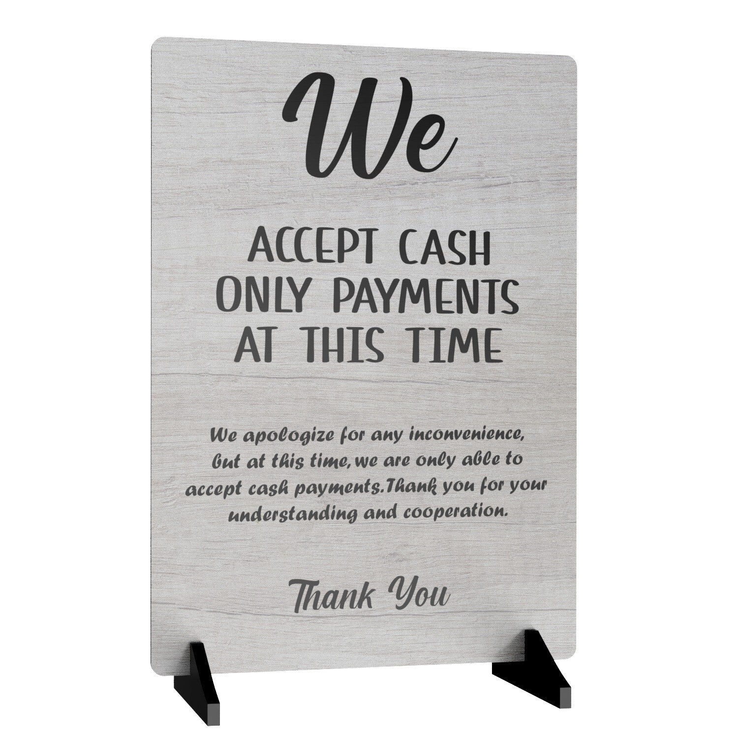 We Accept Cash Only Sign – A4 Aluminium with Acrylic Feet, Counter Display – by North By North East – Signs