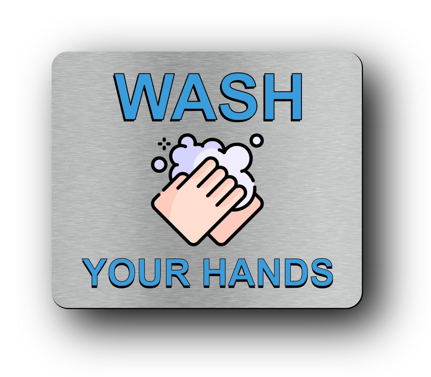 Silver Aluminum "Wash Your Hands" Sign 115mm x 95mm Self-Adhesive – by North By North East – Signs
