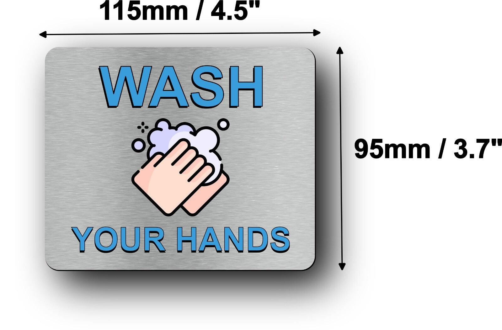 Silver Aluminum "Wash Your Hands" Sign 115mm x 95mm Self-Adhesive – by North By North East – Signs