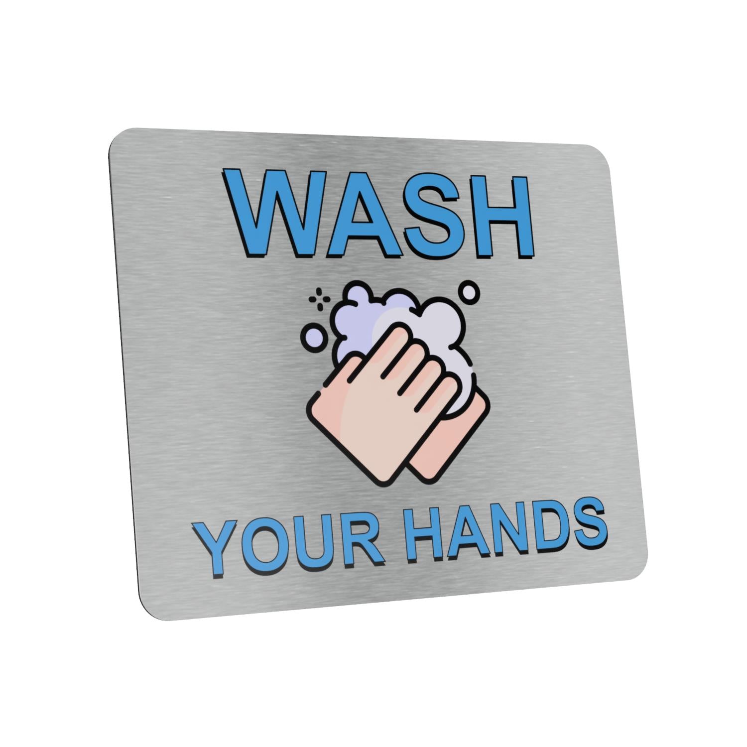 Silver Aluminum "Wash Your Hands" Sign 115mm x 95mm Self-Adhesive – by North By North East – Signs