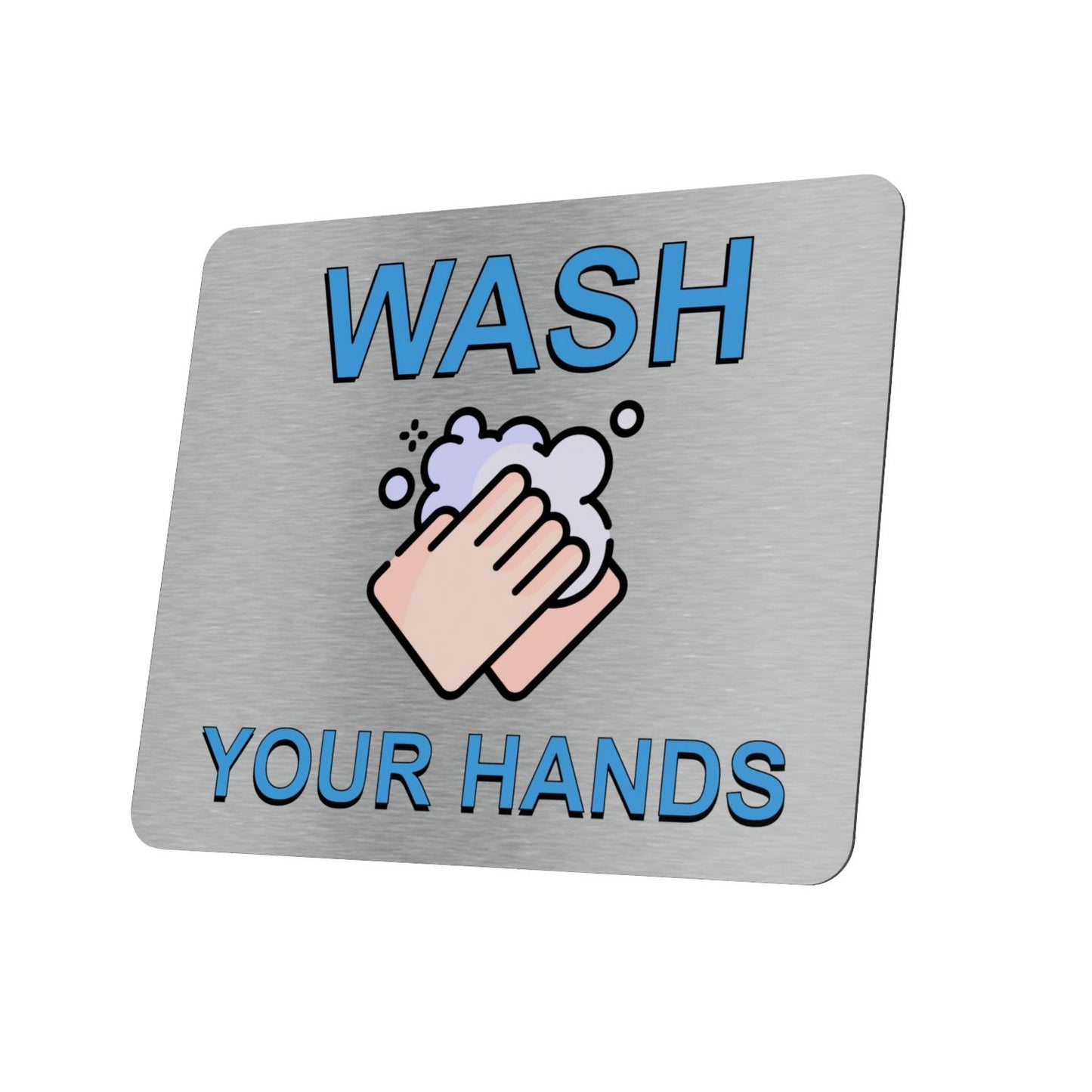Silver Aluminum "Wash Your Hands" Sign 115mm x 95mm Self-Adhesive – by North By North East – Signs
