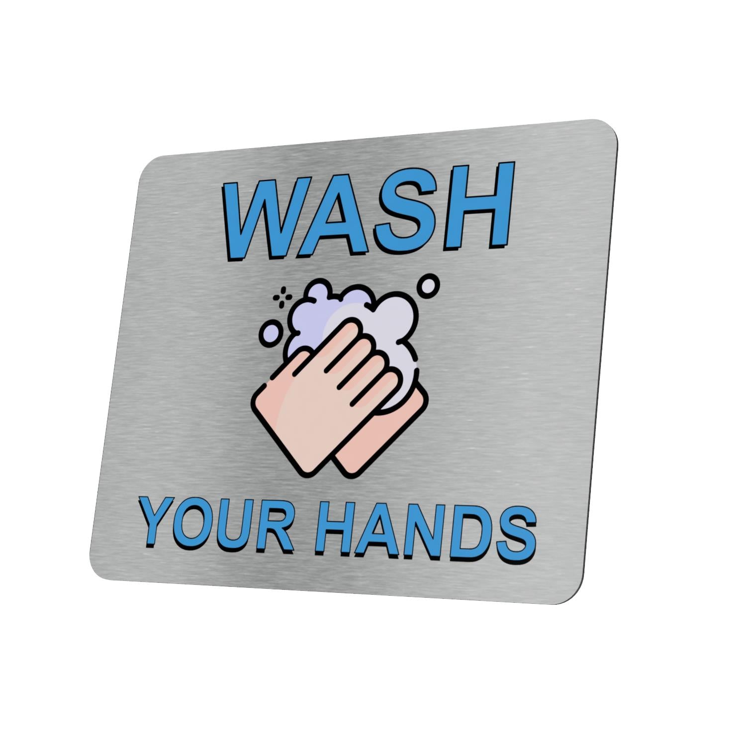 Silver Aluminum "Wash Your Hands" Sign 115mm x 95mm Self-Adhesive – by North By North East – Signs