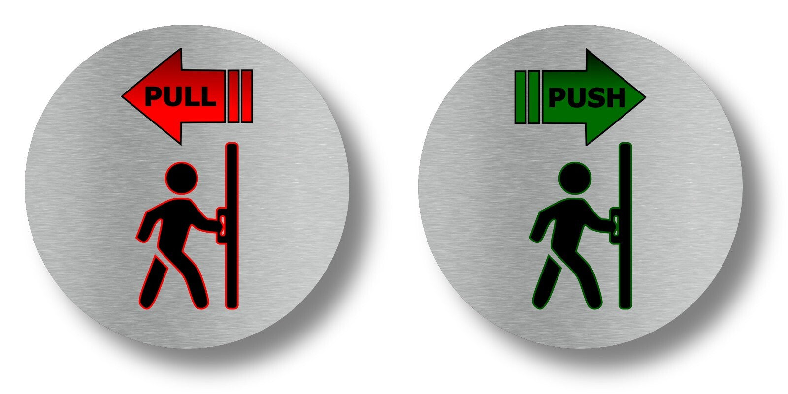 Metallic Silver Push Pull Door Signs Self-Adhesive Aluminium 95mm Easy Install – by North By North East – Business Hours & Policy Signs