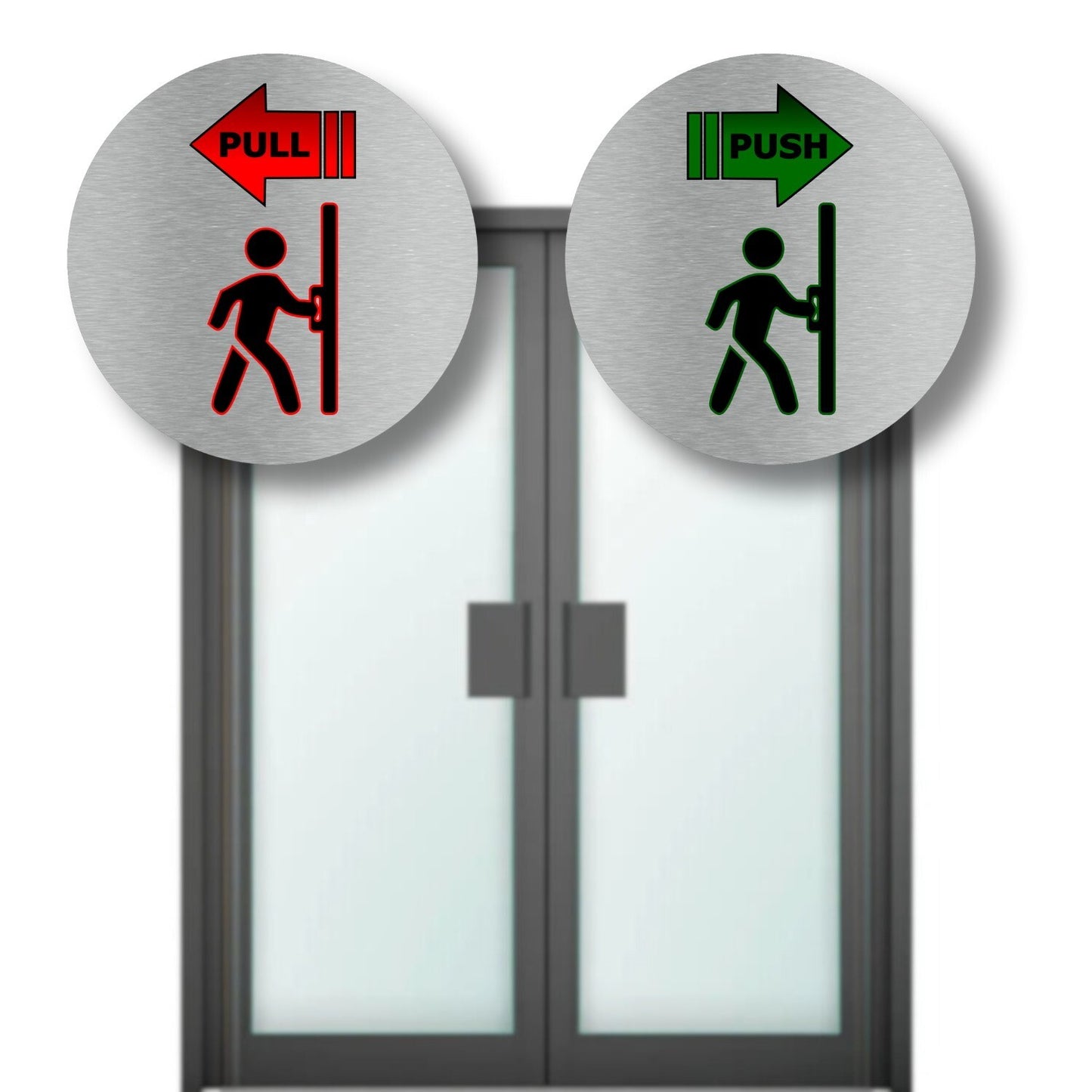 Metallic Silver Push Pull Door Signs Self-Adhesive Aluminium 95mm Easy Install – by North By North East – Business Hours & Policy Signs