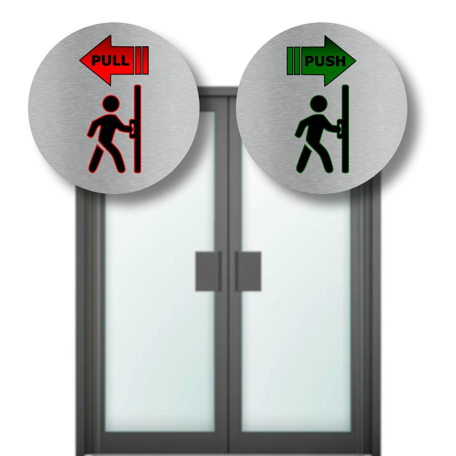 Metallic Silver Push Pull Door Signs Self-Adhesive Aluminium 95mm Easy Install – by North By North East – Business Hours & Policy Signs