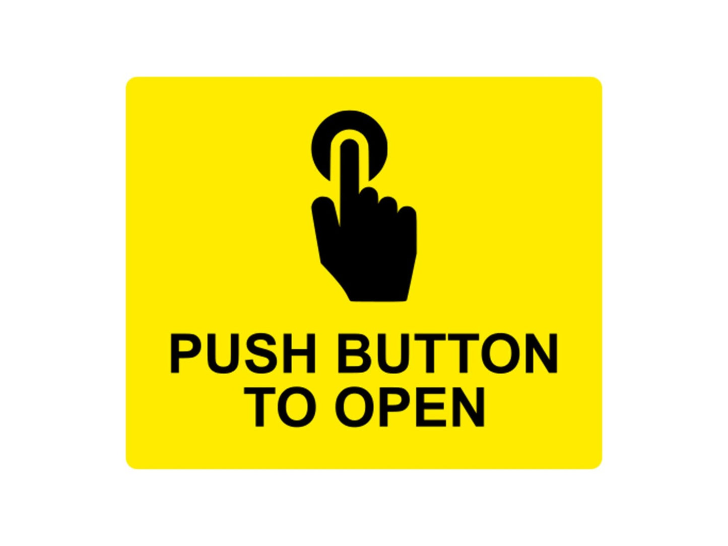 🟡 Yellow Aluminium “Push Button to Open” Sign – Self-Adhesive Door Access Plate – by North By North East – Business Hours & Policy Signs