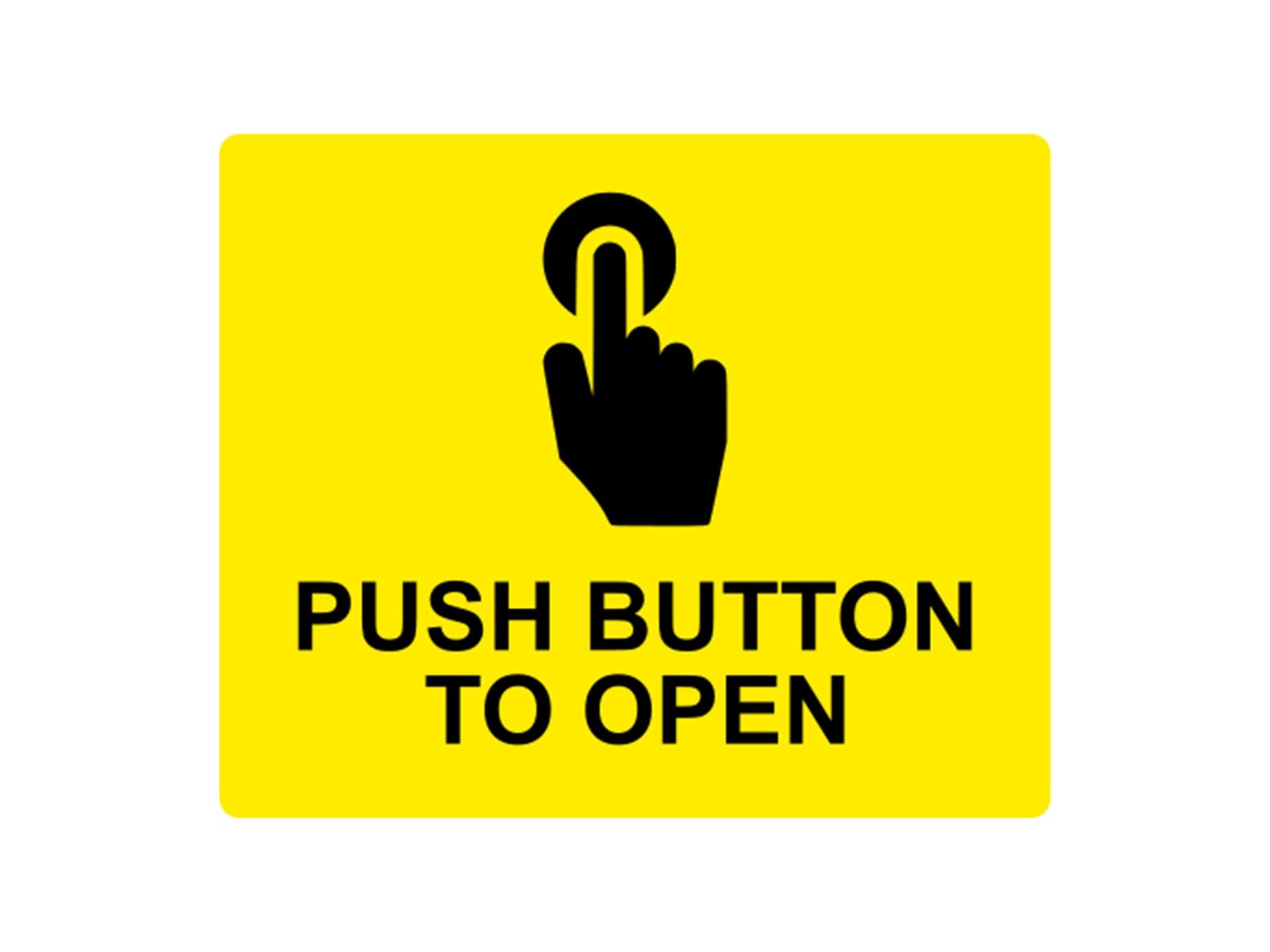 🟡 Yellow Aluminium “Push Button to Open” Sign – Self-Adhesive Door Access Plate – by North By North East – Business Hours & Policy Signs