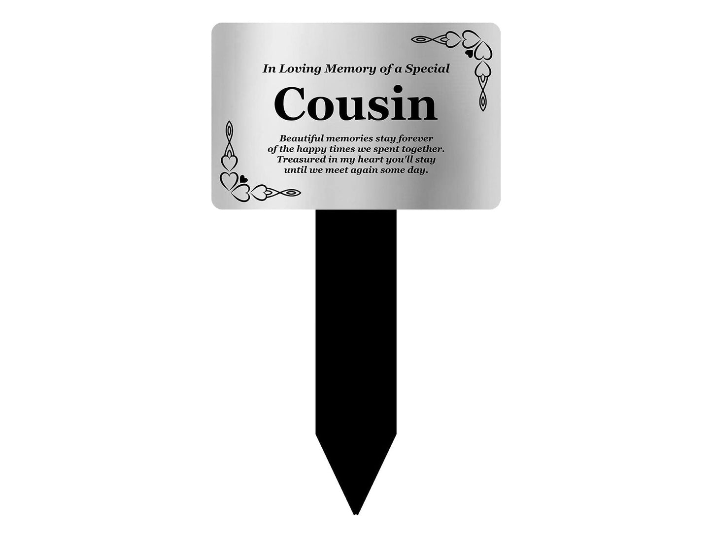 Silver Cousin Memorial Stake – Engraved Acrylic Plaque with Poem, Weatherproof – by North By North East – Plaques & Nameplates