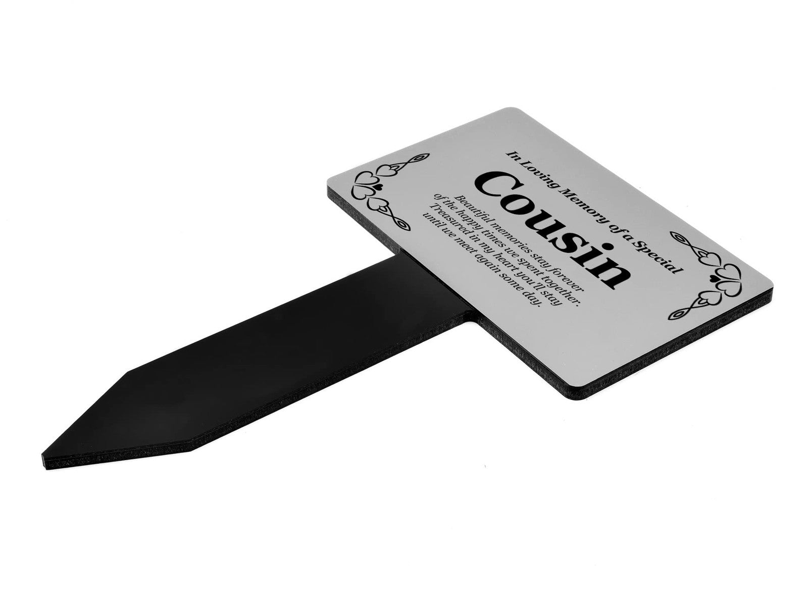 Silver Cousin Memorial Stake – Engraved Acrylic Plaque with Poem, Weatherproof – by North By North East – Plaques & Nameplates