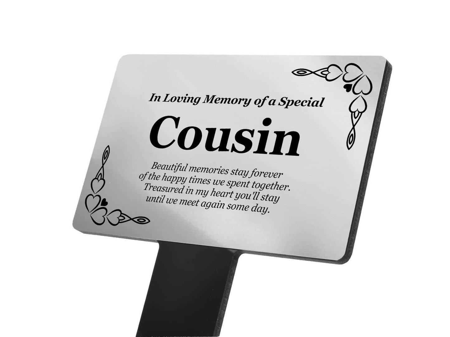 Silver Cousin Memorial Stake – Engraved Acrylic Plaque with Poem, Weatherproof – by North By North East – Plaques & Nameplates