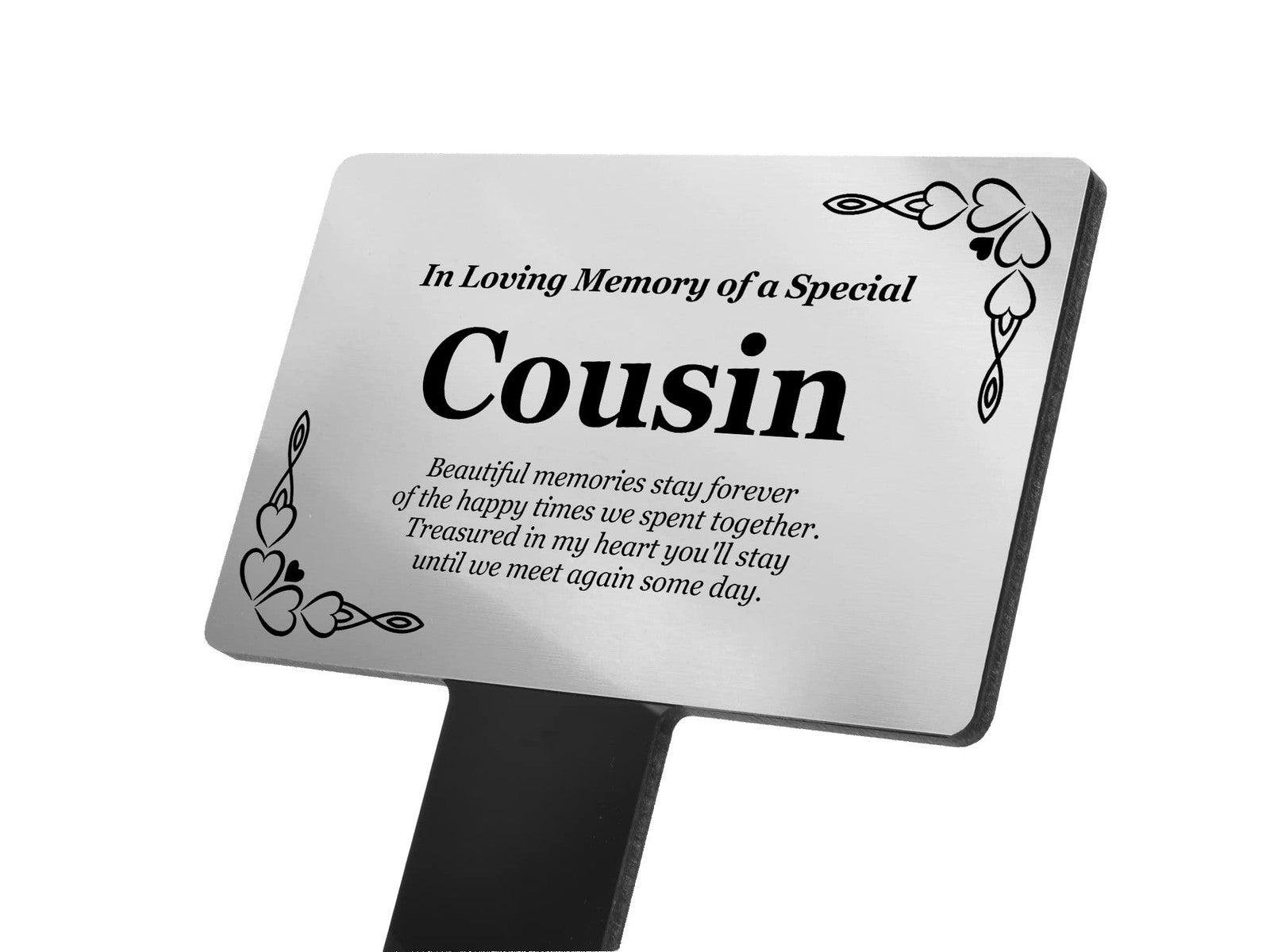 Silver Cousin Memorial Stake – Engraved Acrylic Plaque with Poem, Weatherproof – by North By North East – Plaques & Nameplates