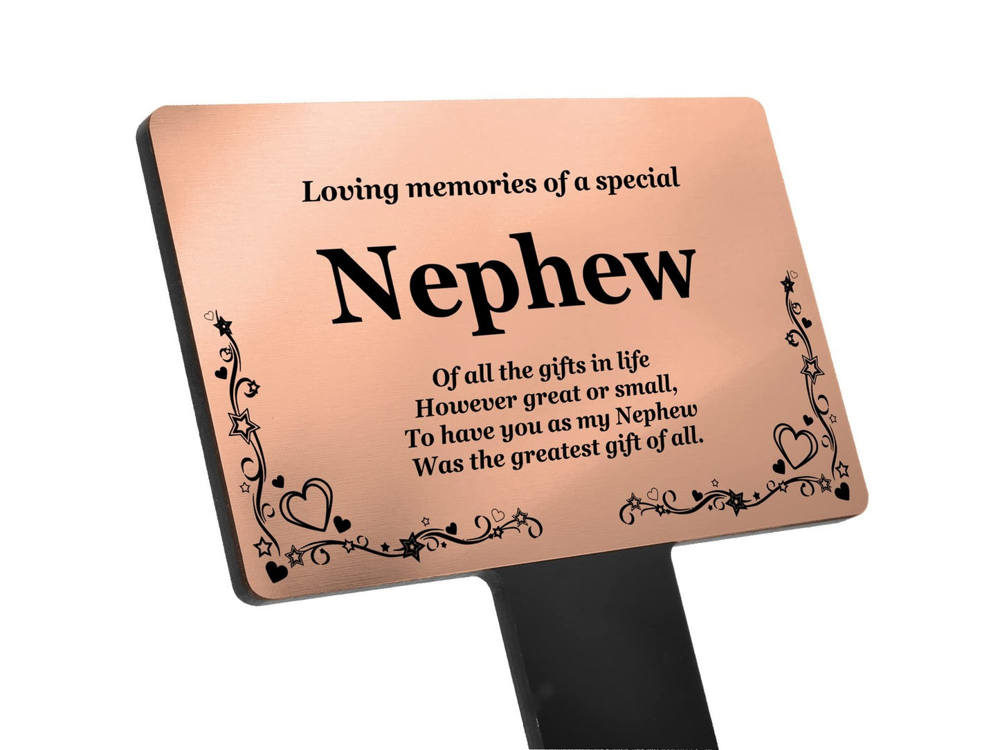 Gold Nephew Memorial Stake – Engraved Acrylic Plaque with Poem, Weatherproof – by North By North East – Plaques & Nameplates