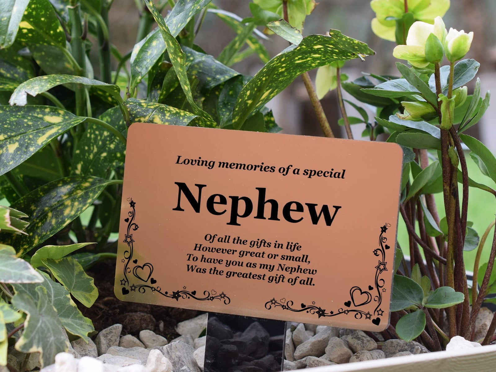 Gold Nephew Memorial Stake – Engraved Acrylic Plaque with Poem, Weatherproof – by North By North East – Plaques & Nameplates