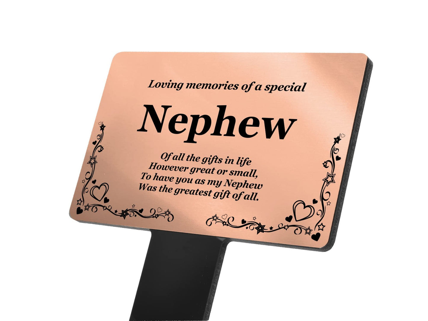 Gold Nephew Memorial Stake – Engraved Acrylic Plaque with Poem, Weatherproof – by North By North East – Plaques & Nameplates