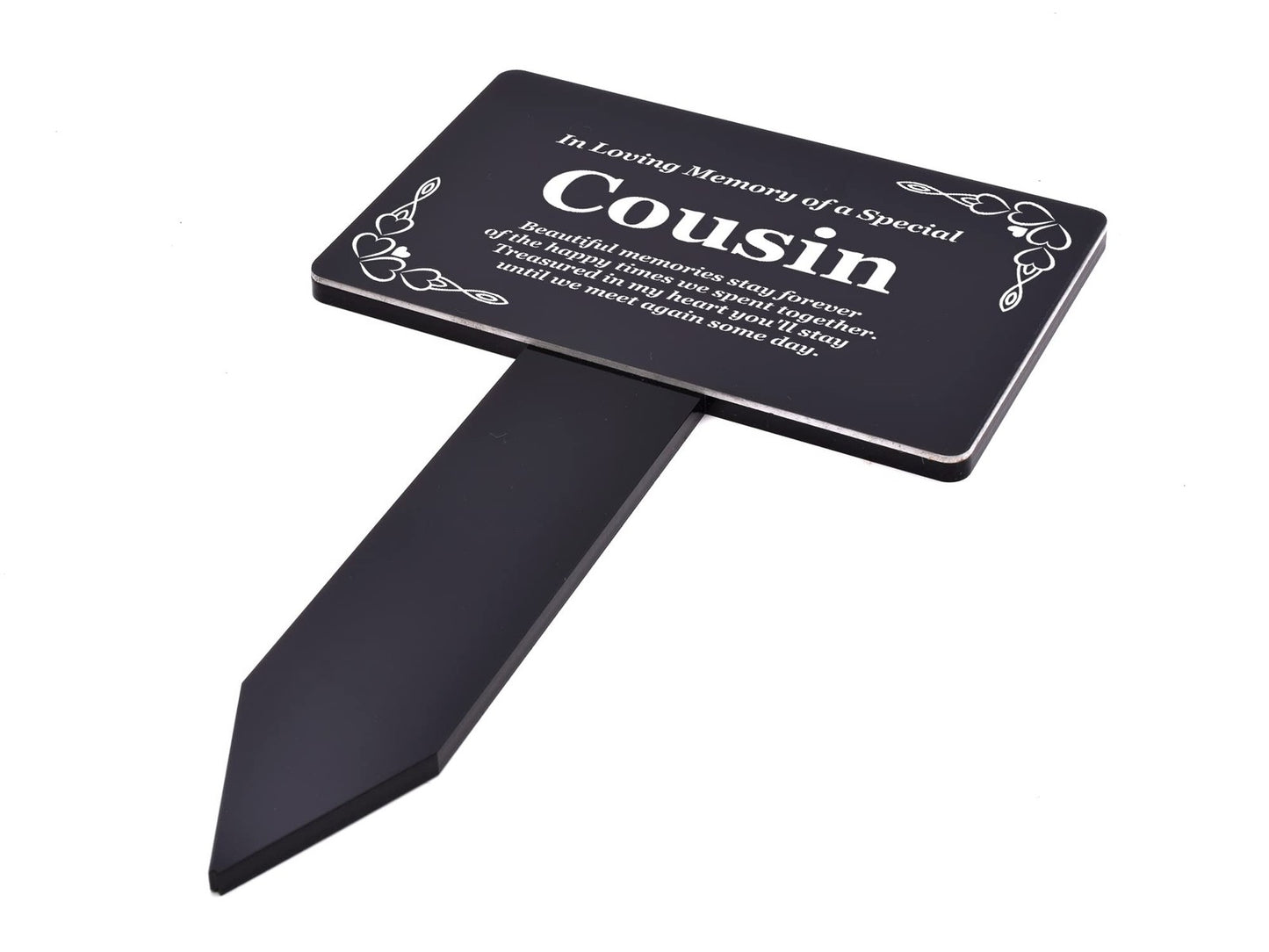 Black Acrylic Cousin Memorial Stake with Poem – Outdoor Grave Marker – 142×242mm – by North By North East – Plaques & Nameplates