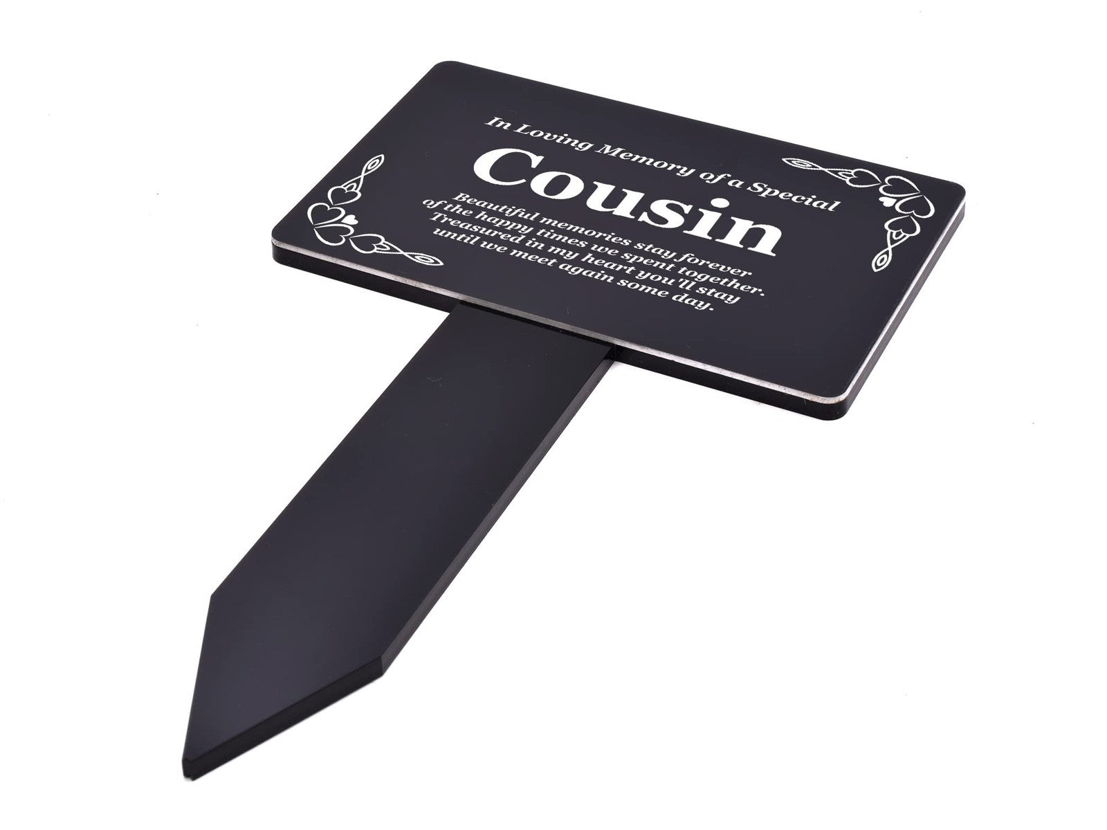 Black Acrylic Cousin Memorial Stake with Poem – Outdoor Grave Marker – 142×242mm – by North By North East – Plaques & Nameplates