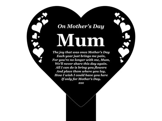 Black & White Heart Shaped Mum Memorial Stake, Weatherproof Acrylic Grave Marker – by North By North East – Plaques & Nameplates