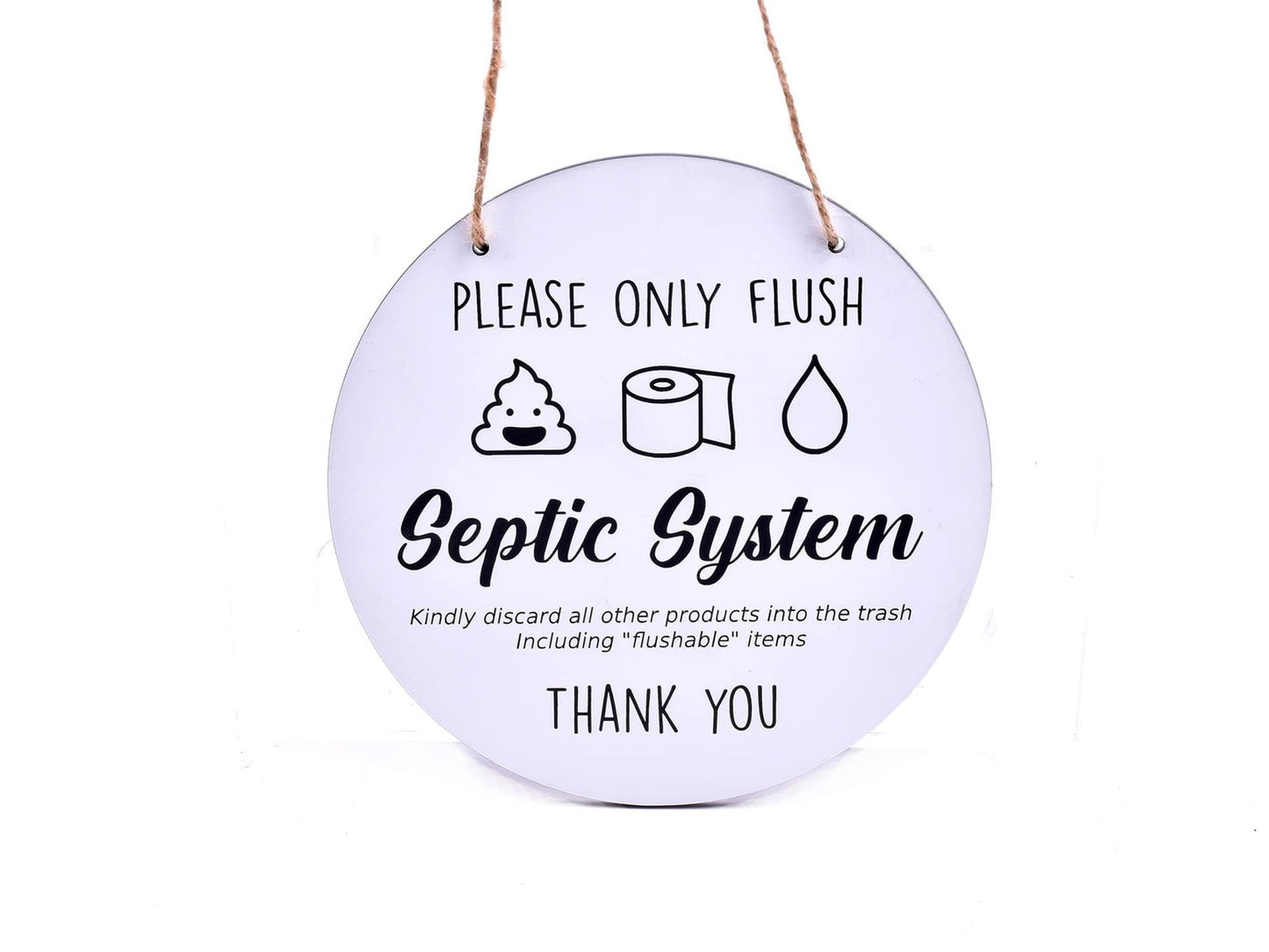 ⚪ White Hanging Circular “Septic Tank” ACM Sign – Engraved Toilet/Notice – by North By North East – Toilet & Bathroom Signs