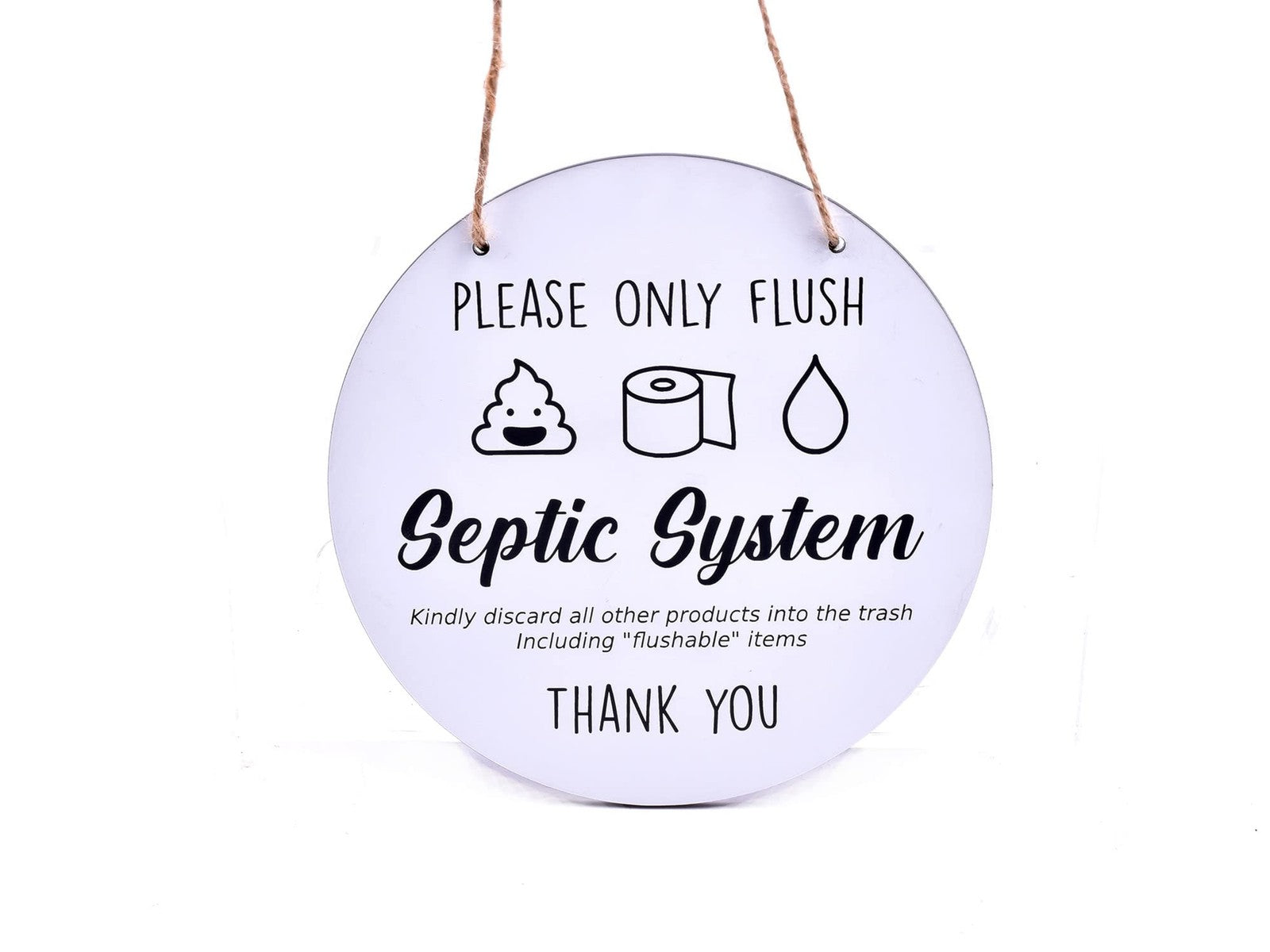 ⚪ White Hanging Circular “Septic Tank” ACM Sign – Engraved Toilet/Notice – by North By North East – Toilet & Bathroom Signs