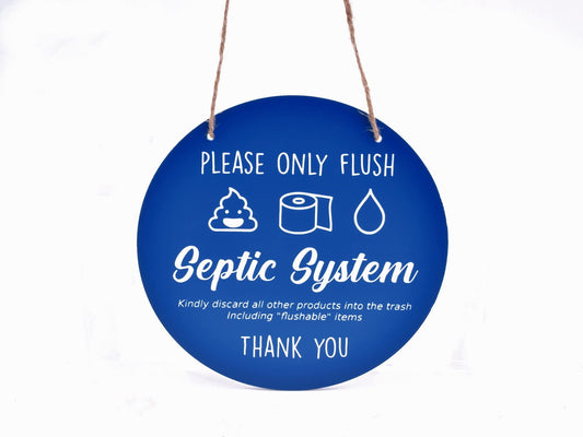 🔵 Blue Hanging Circular “Septic Tank” ACM Sign – Engraved Toilet/Bathroom Notic – by North By North East – Toilet & Bathroom Signs