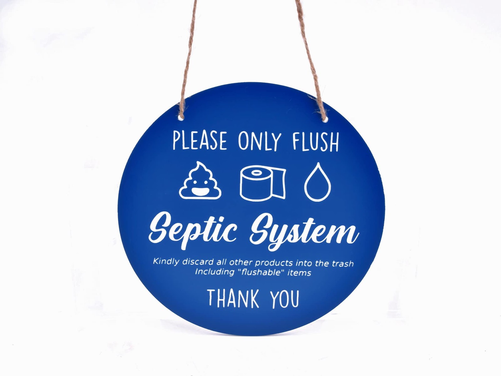 🔵 Blue Hanging Circular “Septic Tank” ACM Sign – Engraved Toilet/Bathroom Notic – by North By North East – Toilet & Bathroom Signs