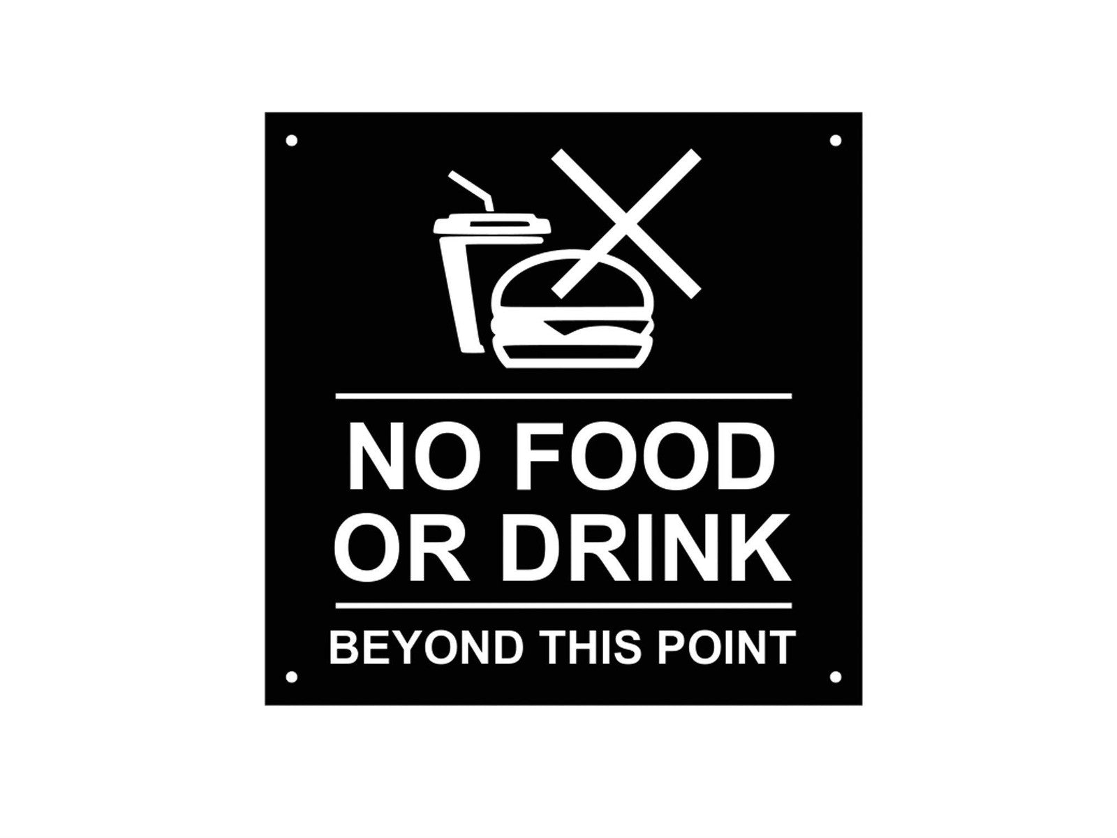 ⚫ Black “No Food or Drink Beyond This Point” Square Sign – 145mm Acrylic Notice – by North By North East – Signs