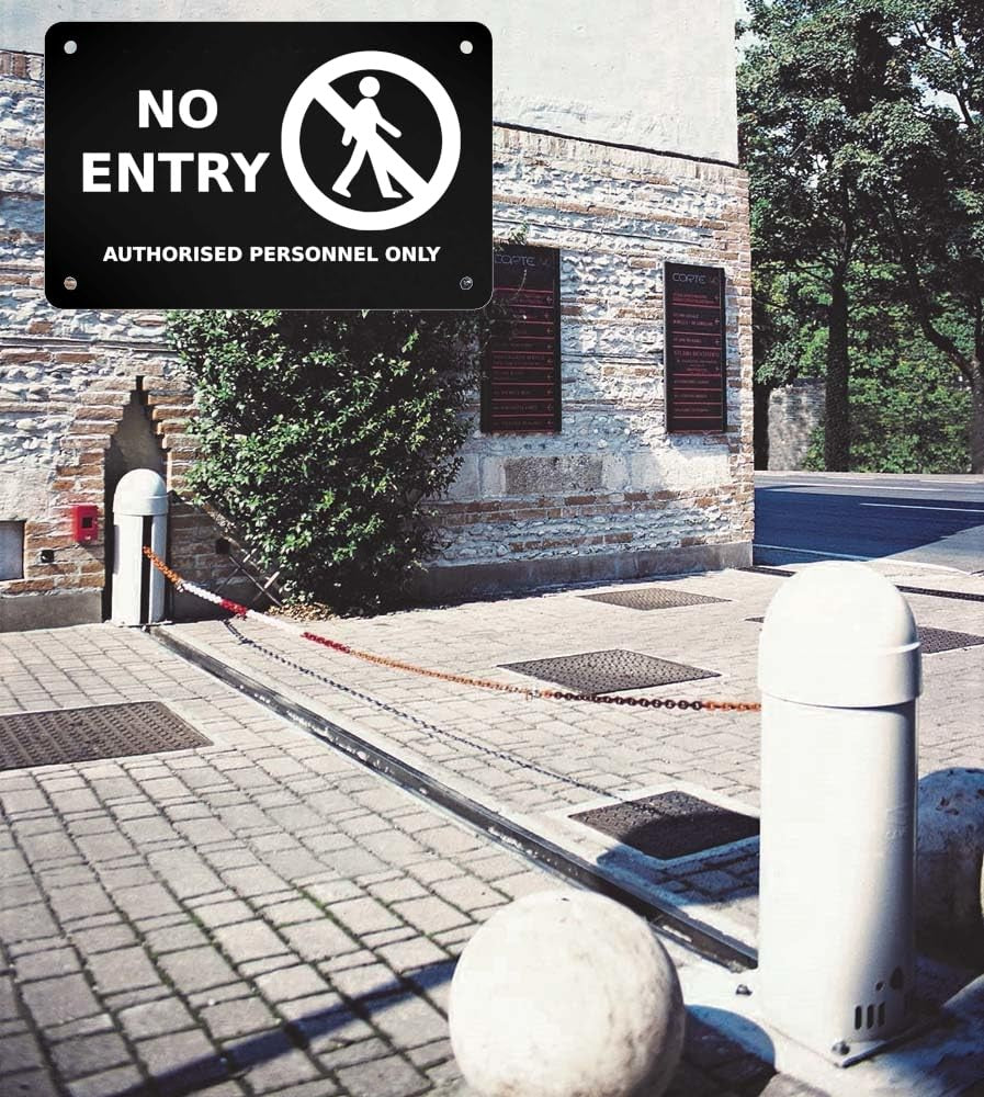 ⚫ Black “No Entry” Sign – White Text & Logo, 3mm Plastic, Indoor/Outdoor Use – by North By North East – Business Hours & Policy Signs