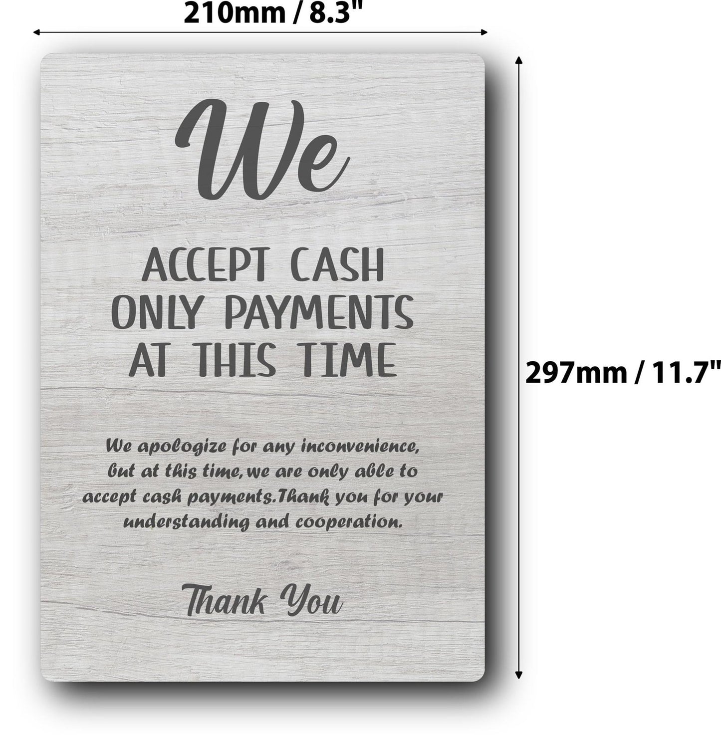Grey A4 “Cash Only” Payments Sign – Aluminium Composite – UV Printed – Counter o – by North By North East – Signs