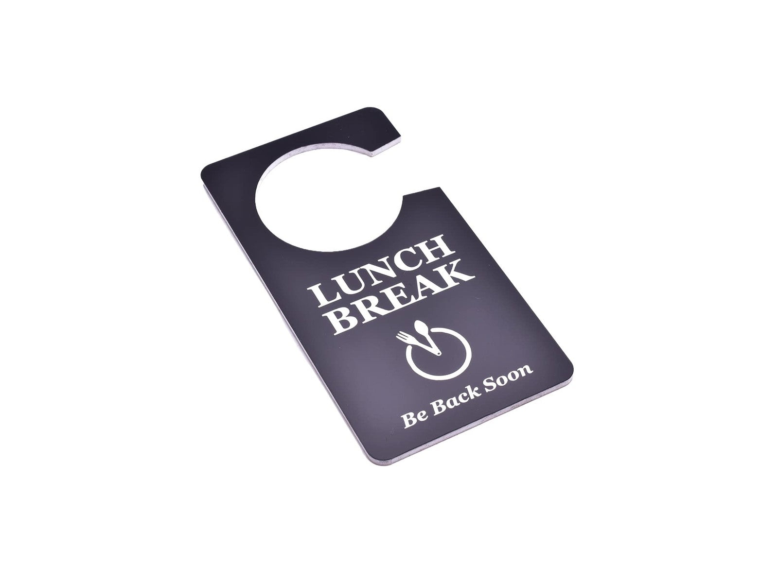 ⚫ Black “Lunch Break” Door Hanger – Acrylic Do Not Disturb Sign with Plate Icon – by North By North East – Signs