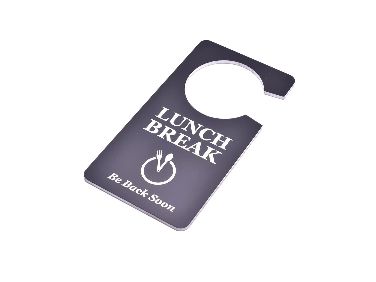 ⚫ Black “Lunch Break” Door Hanger – Acrylic Do Not Disturb Sign with Plate Icon – by North By North East – Signs
