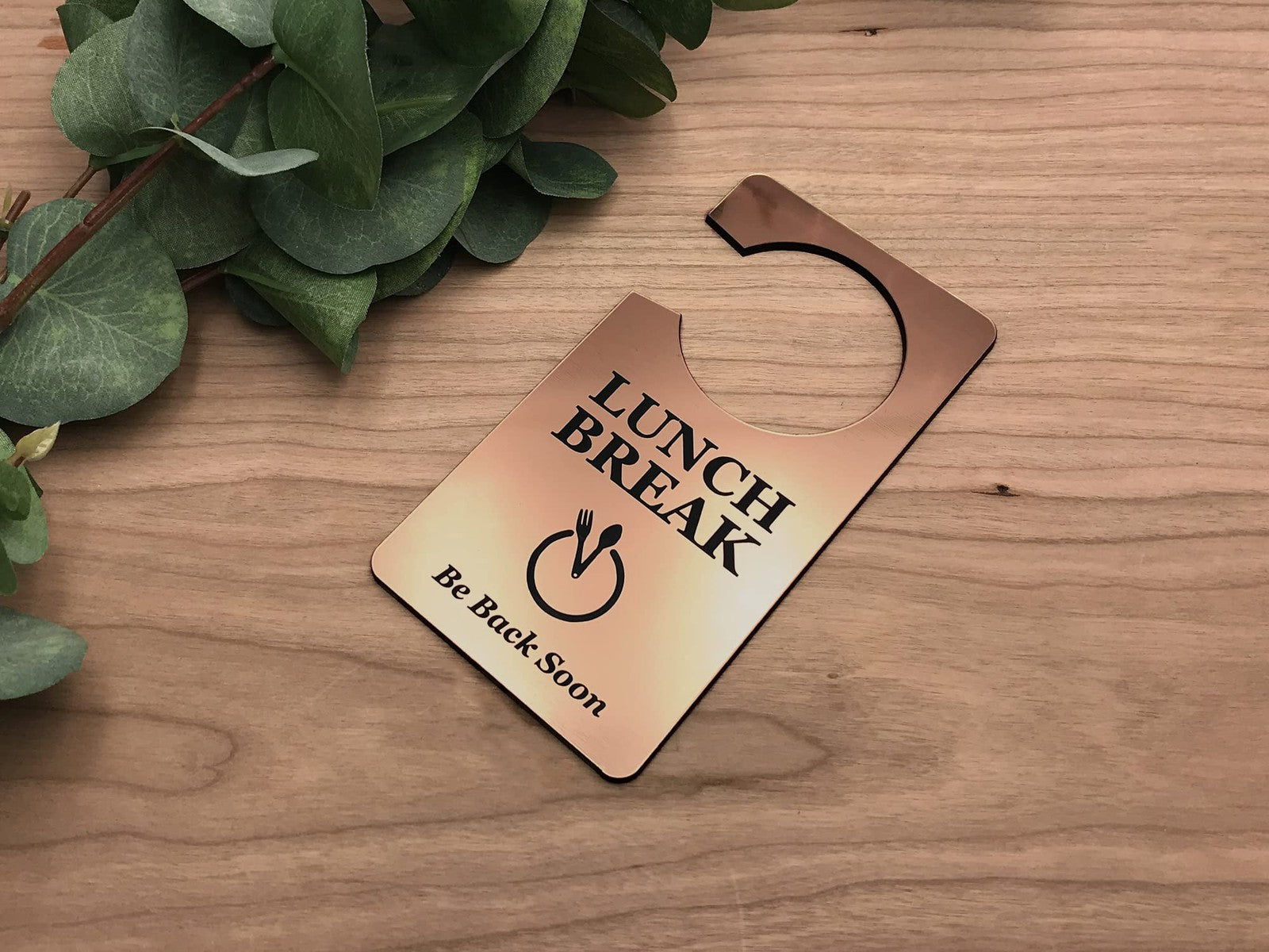 🟤 Copper “Lunch Break” Door Hanger – Acrylic Do Not Disturb Sign – by North By North East – Safety & Warning Signs