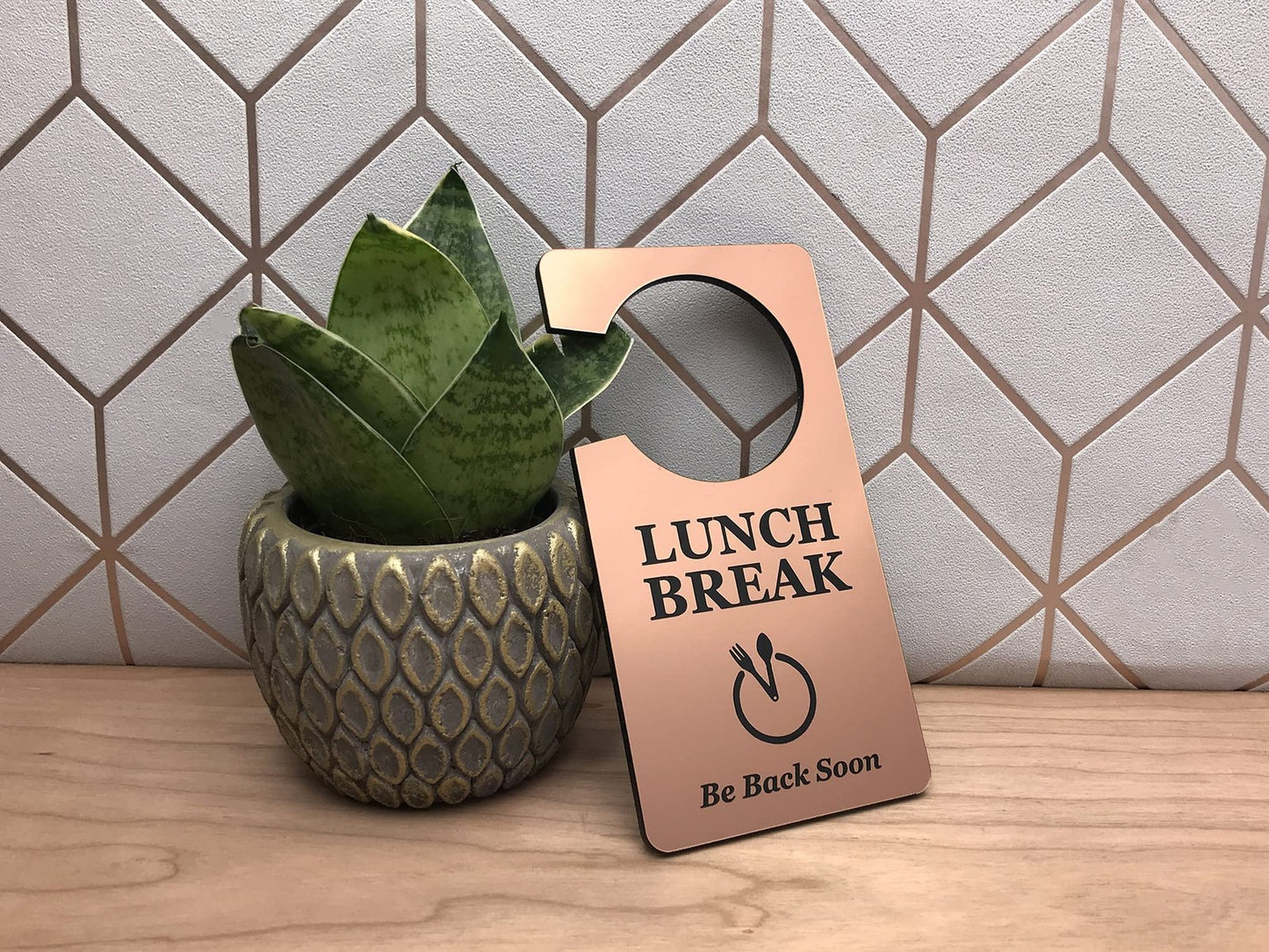 🟤 Copper “Lunch Break” Door Hanger – Acrylic Do Not Disturb Sign – by North By North East – Safety & Warning Signs