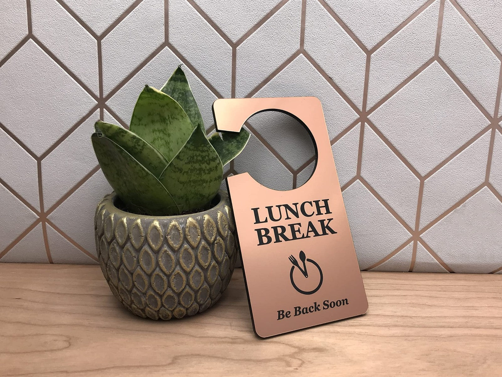 🟤 Copper “Lunch Break” Door Hanger – Acrylic Do Not Disturb Sign – by North By North East – Safety & Warning Signs