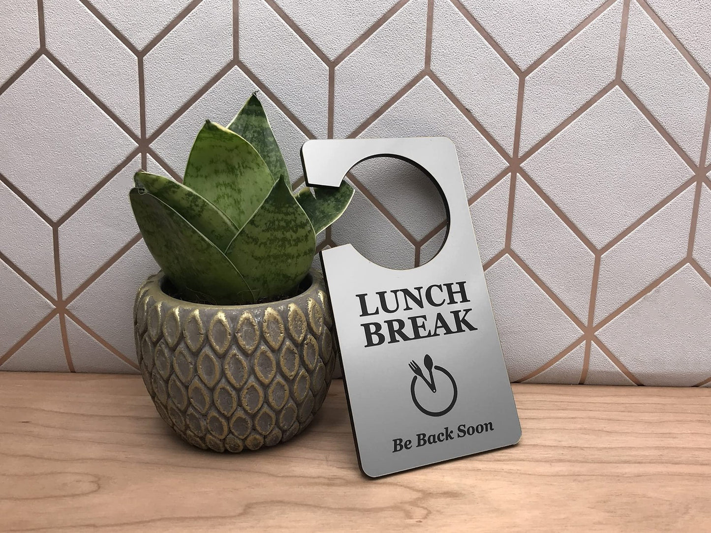🥈 Silver “Lunch Break” Door Hanger – Acrylic Do Not Disturb Sign – by North By North East – Signs