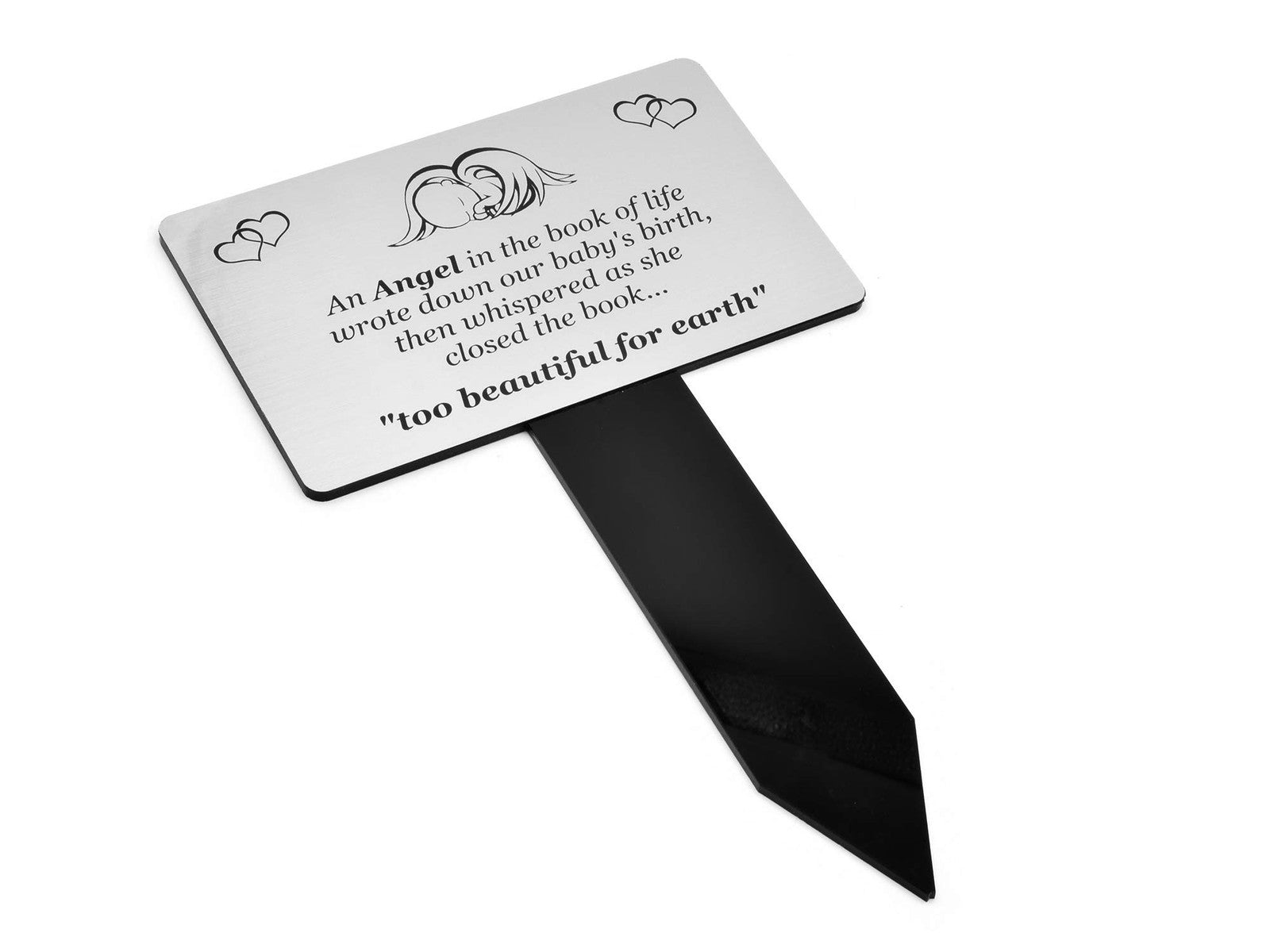 🥈 Silver Baby Memorial Stake– “Too Beautiful for Earth” Engraved Garden Tribute – by North By North East – Plaques & Nameplates