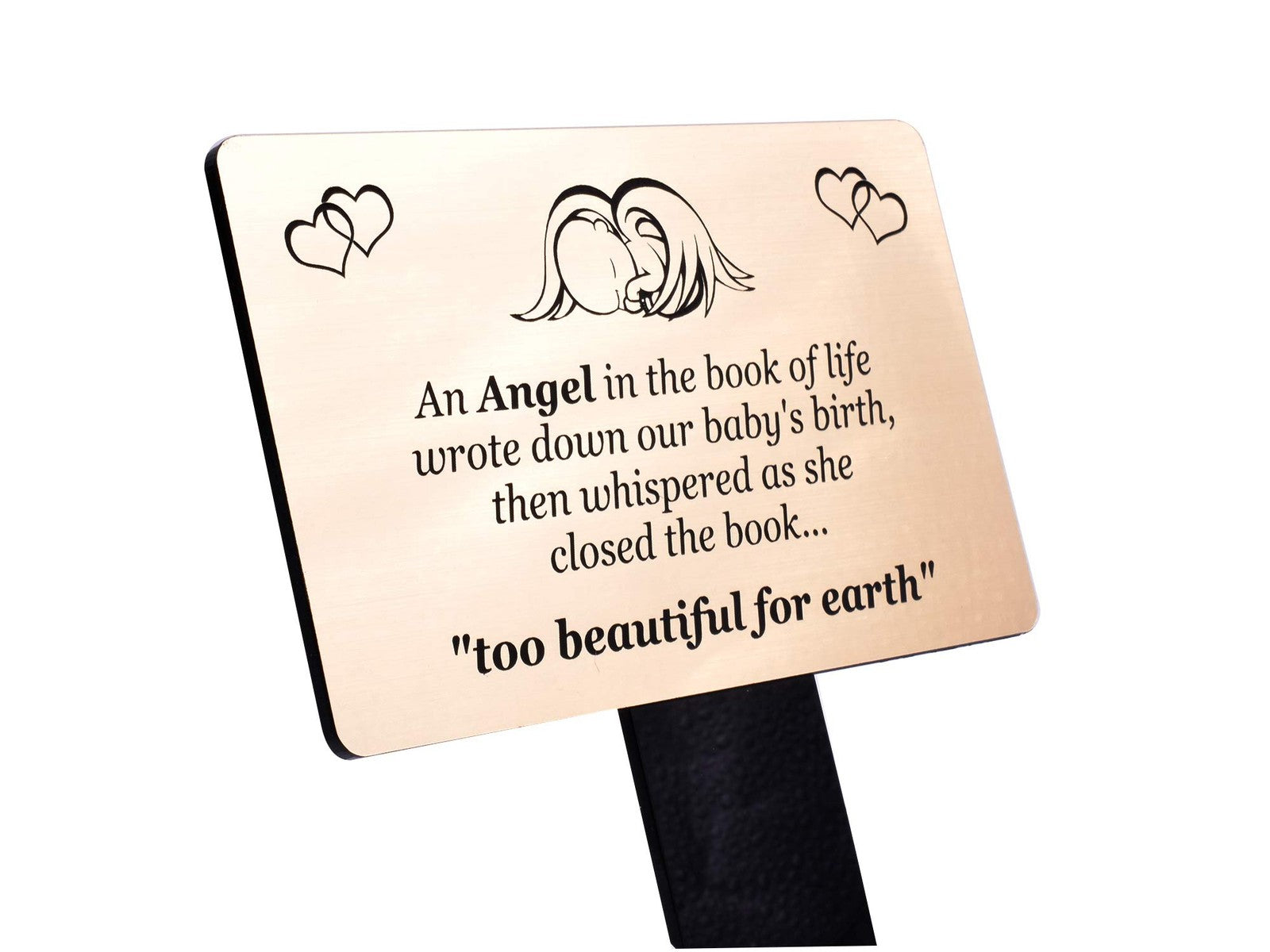 🥇 Gold Baby Memorial Stake – “Too Beautiful for Earth” Engraved Garden Tribute – by North By North East – Plaques & Nameplates