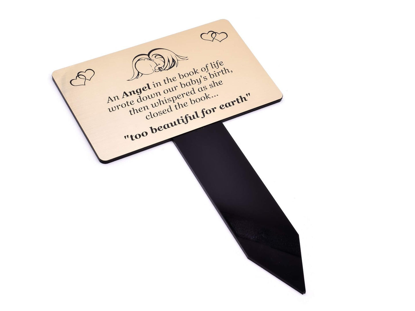 🥇 Gold Baby Memorial Stake – “Too Beautiful for Earth” Engraved Garden Tribute – by North By North East – Plaques & Nameplates