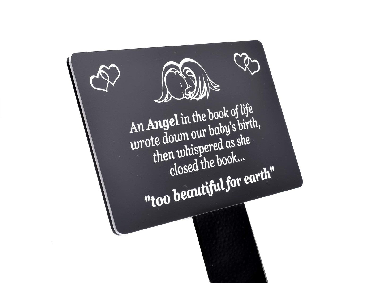 ⚫ Black Baby Memorial Stake – “Too Beautiful for Earth” Engraved Garden Tribute – by North By North East – Plaques & Nameplates