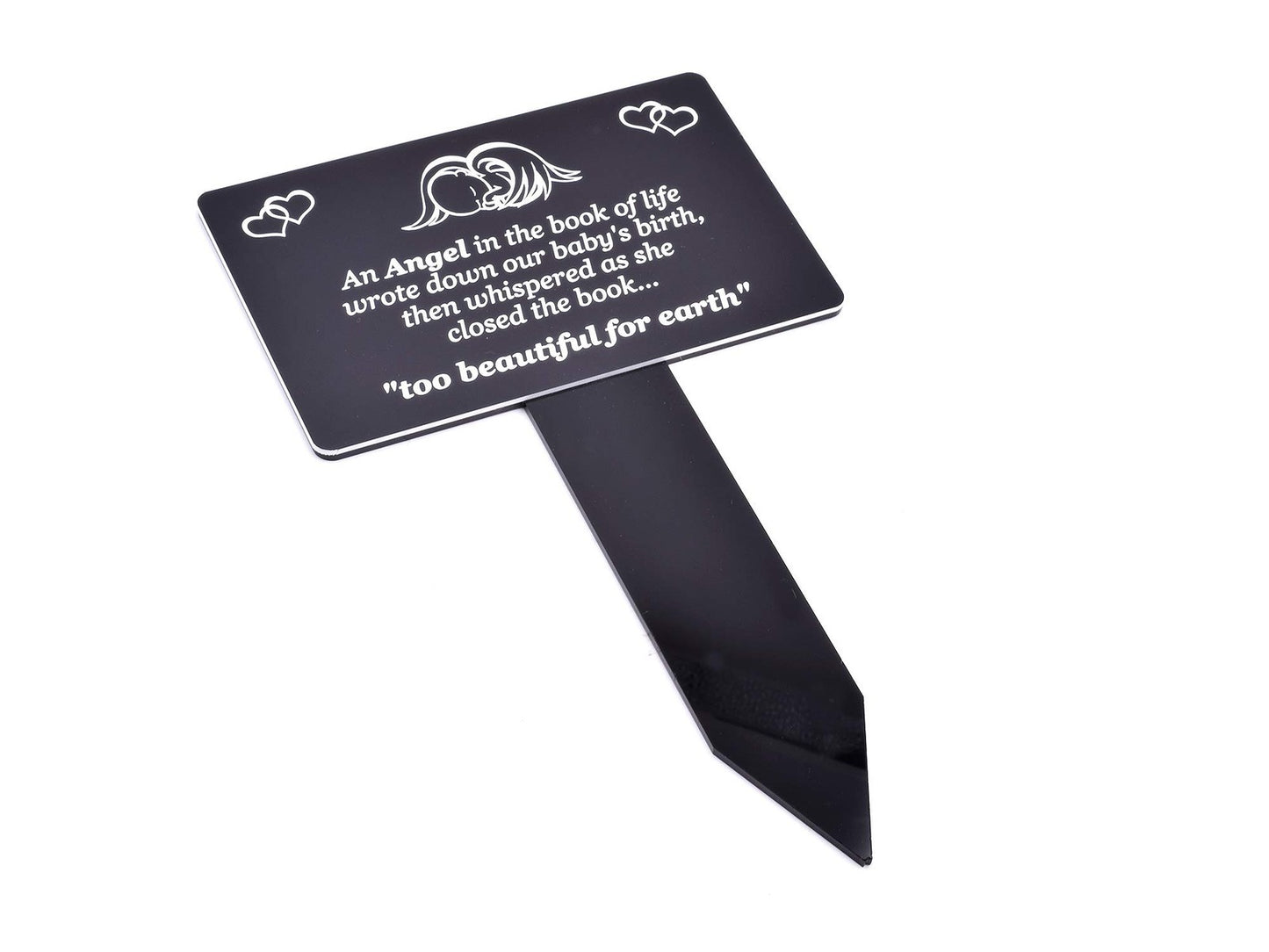 ⚫ Black Baby Memorial Stake – “Too Beautiful for Earth” Engraved Garden Tribute – by North By North East – Plaques & Nameplates