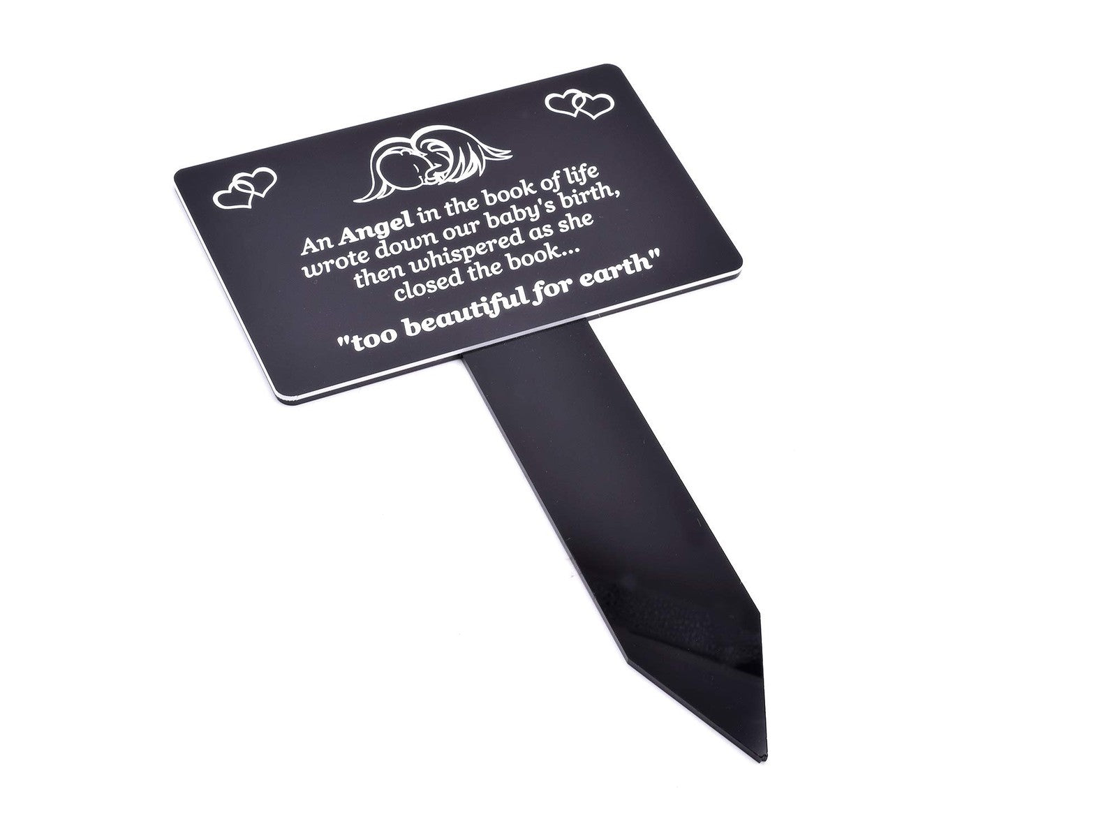 ⚫ Black Baby Memorial Stake – “Too Beautiful for Earth” Engraved Garden Tribute – by North By North East – Plaques & Nameplates