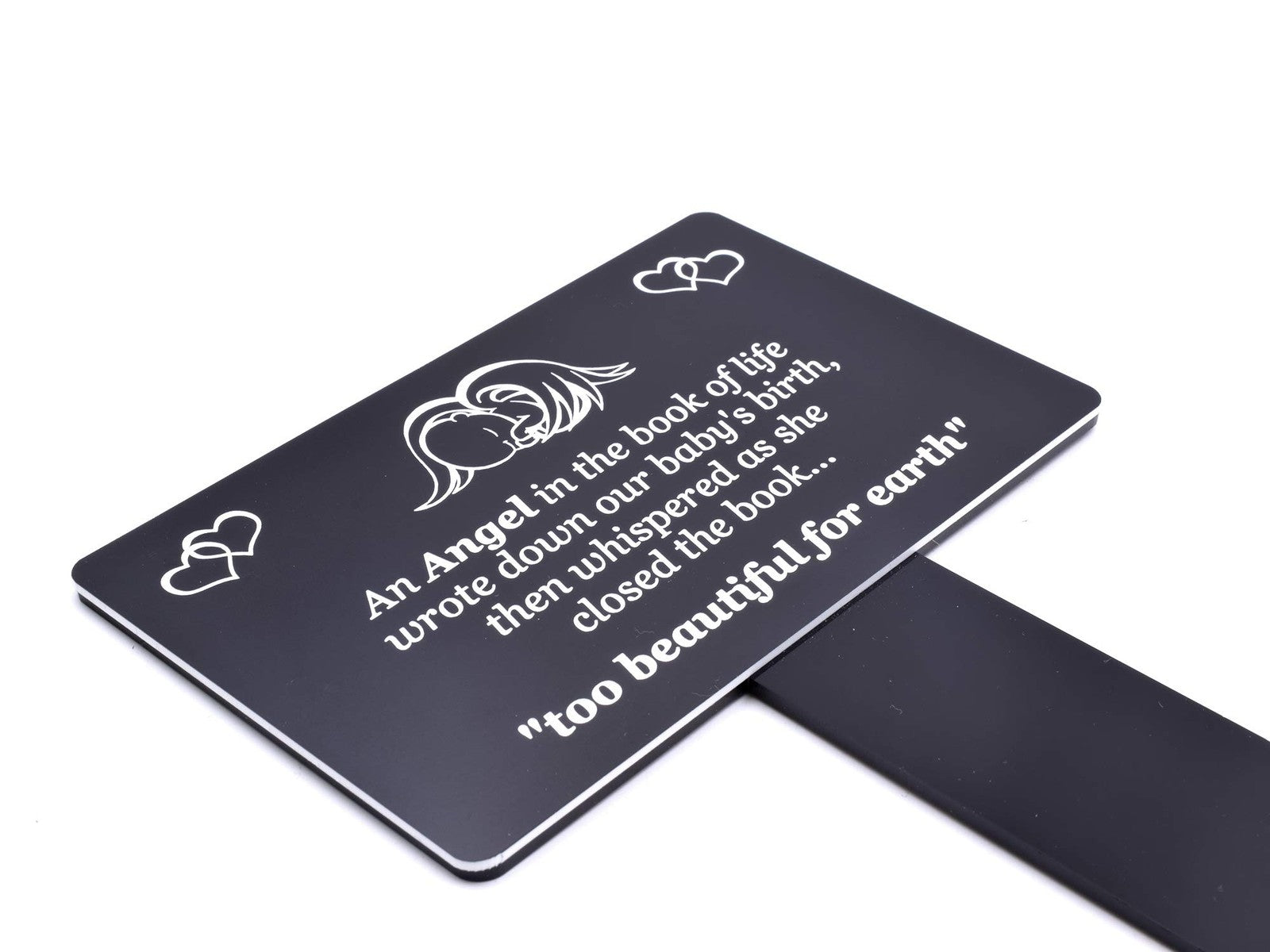 ⚫ Black Baby Memorial Stake – “Too Beautiful for Earth” Engraved Garden Tribute – by North By North East – Plaques & Nameplates