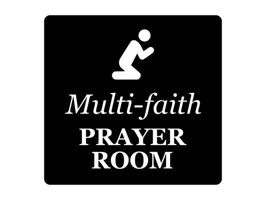 ⚫ Black “Multi-Faith Prayer Room” Sign – 145mm Self-Adhesive Acrylic Door Plate – by North By North East – Signs
