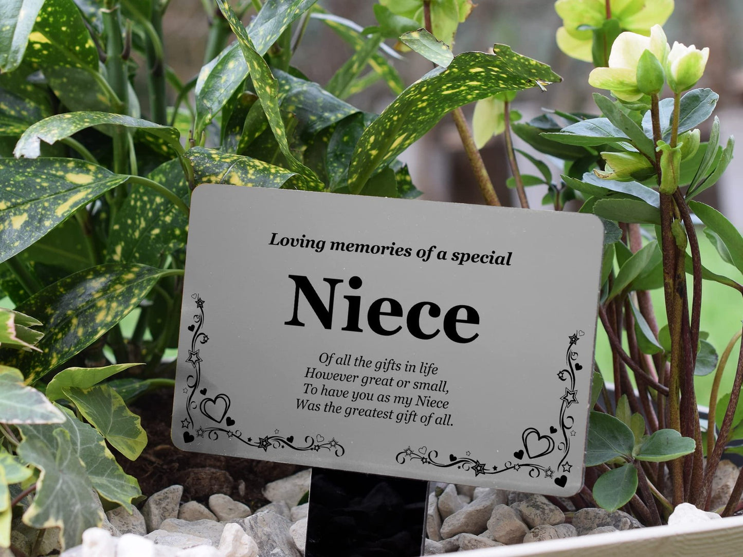 🥈 Silver “In Loving Memory of Niece” Memorial Stake – Garden Tribute, UK Made – by North By North East – Plaques & Nameplates