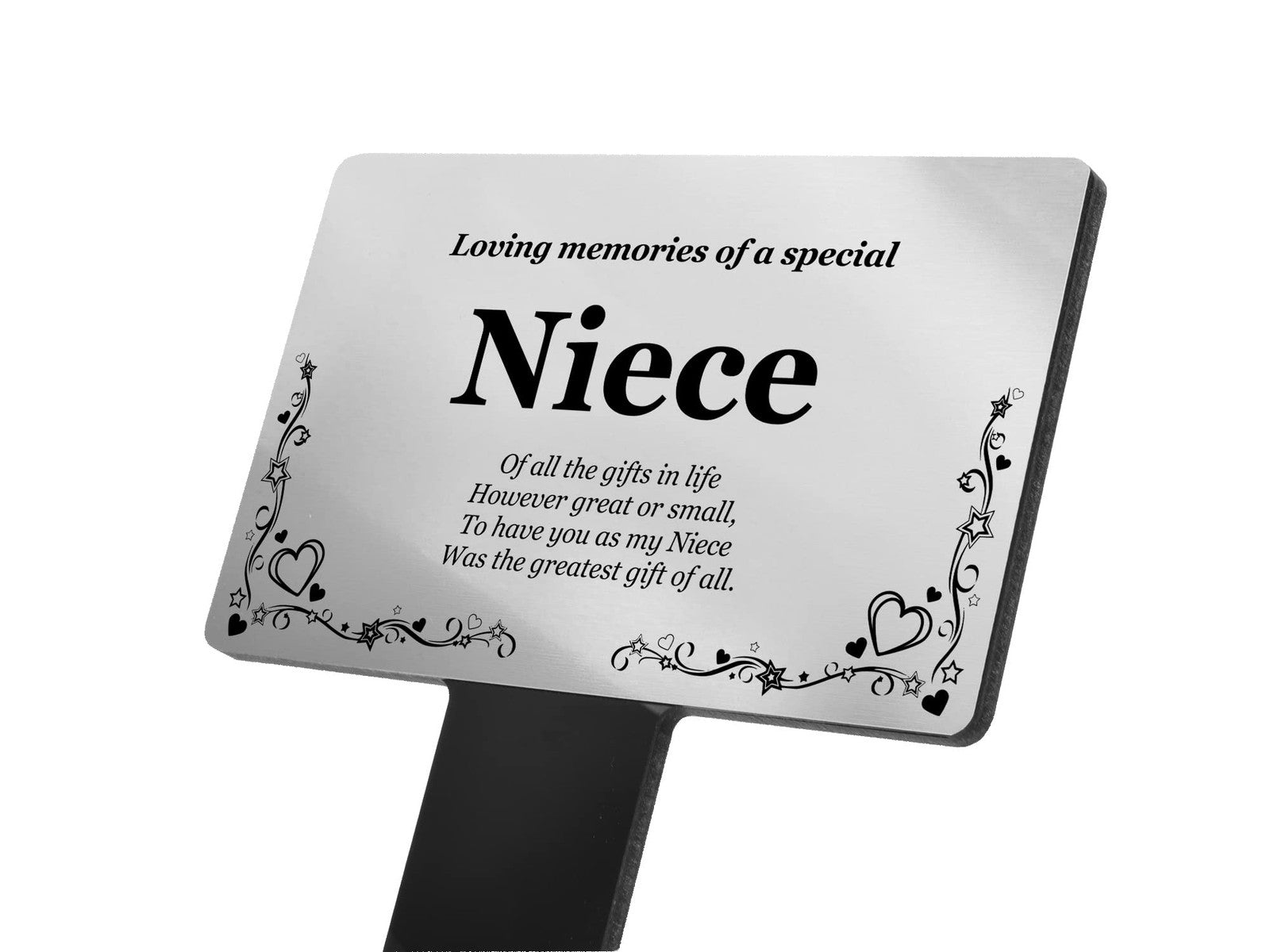 🥈 Silver “In Loving Memory of Niece” Memorial Stake – Garden Tribute, UK Made – by North By North East – Plaques & Nameplates