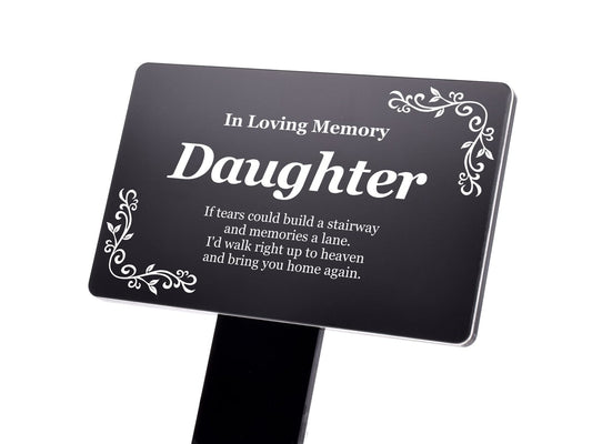Black and White Daughter Memorial Stake, UK Made – by North By North East – Plaques & Nameplates