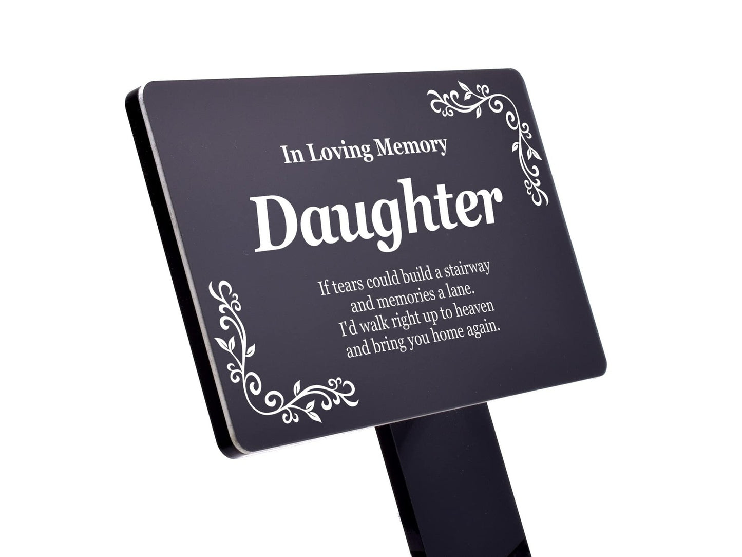 Black and White Daughter Memorial Stake, UK Made – by North By North East – Plaques & Nameplates