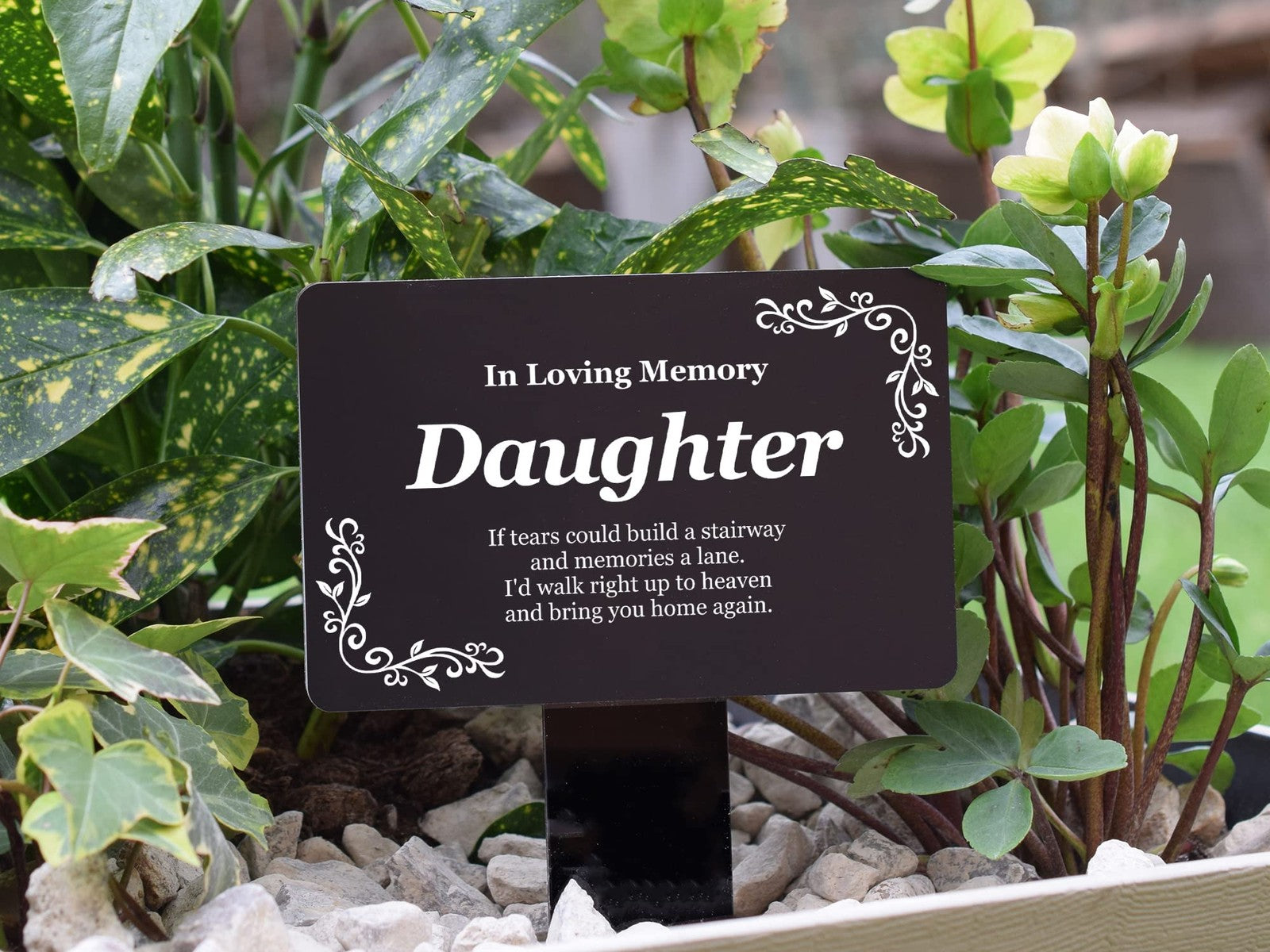 Black and White Daughter Memorial Stake, UK Made – by North By North East – Plaques & Nameplates
