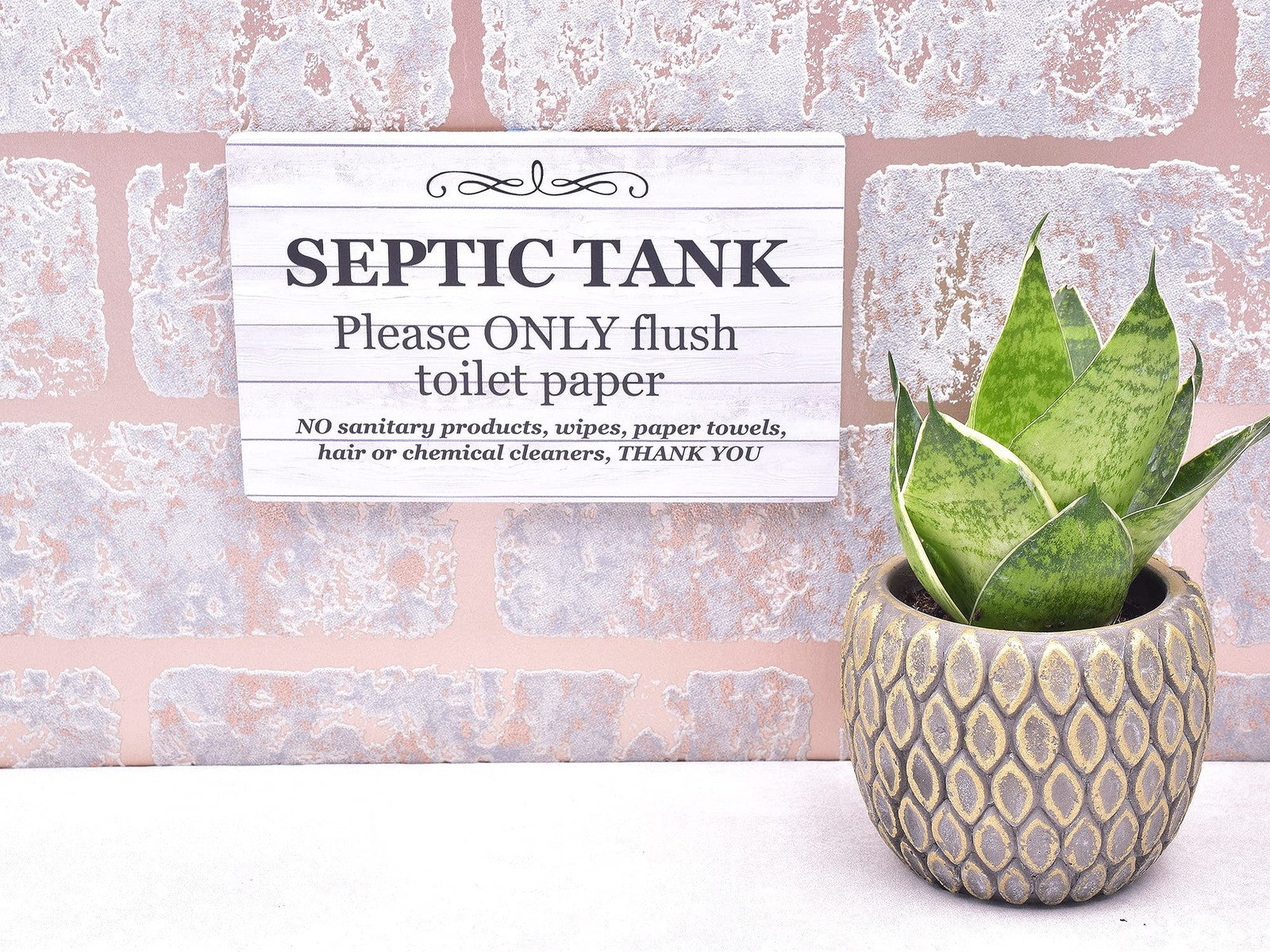 Self-Adhesive Septic Tank Toilet Sign – Plaque for Bathroom & WC – by North By North East – Toilet & Bathroom Signs
